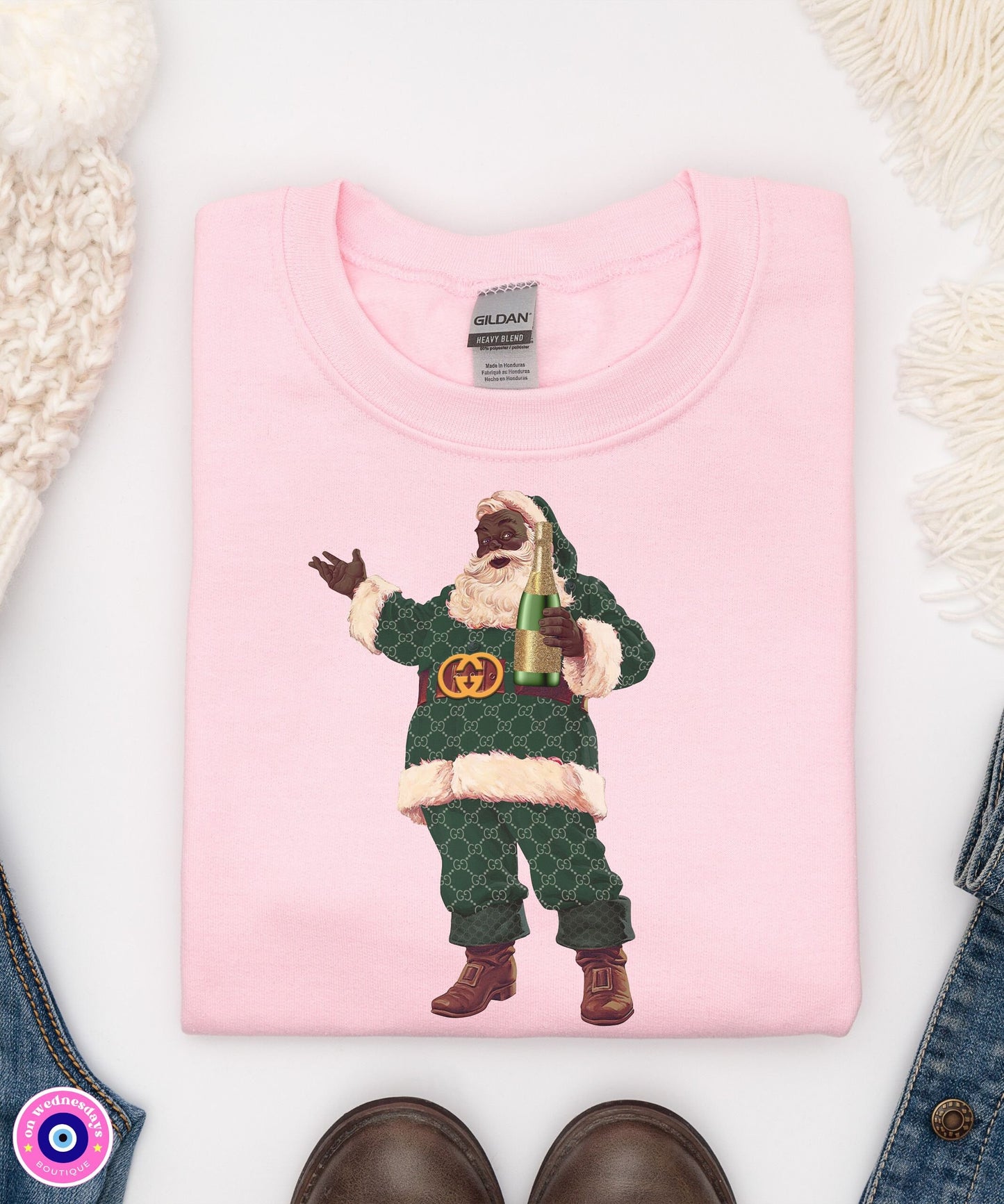 Black Santa Sweatshirt, Designer Santa Shirt, Christmas Sweater For Women, Santa Sweatshirt, African American Santa Shirt, Gift For Her