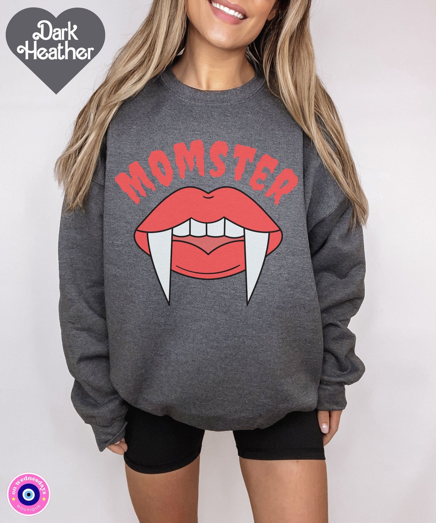 Momster Sweatshirt for Fall, Halloween Gift for Mom, Halloween Crewneck, Halloween Party Shirt, Funny Halloween Sweatshirt, Vampire Fang Tee