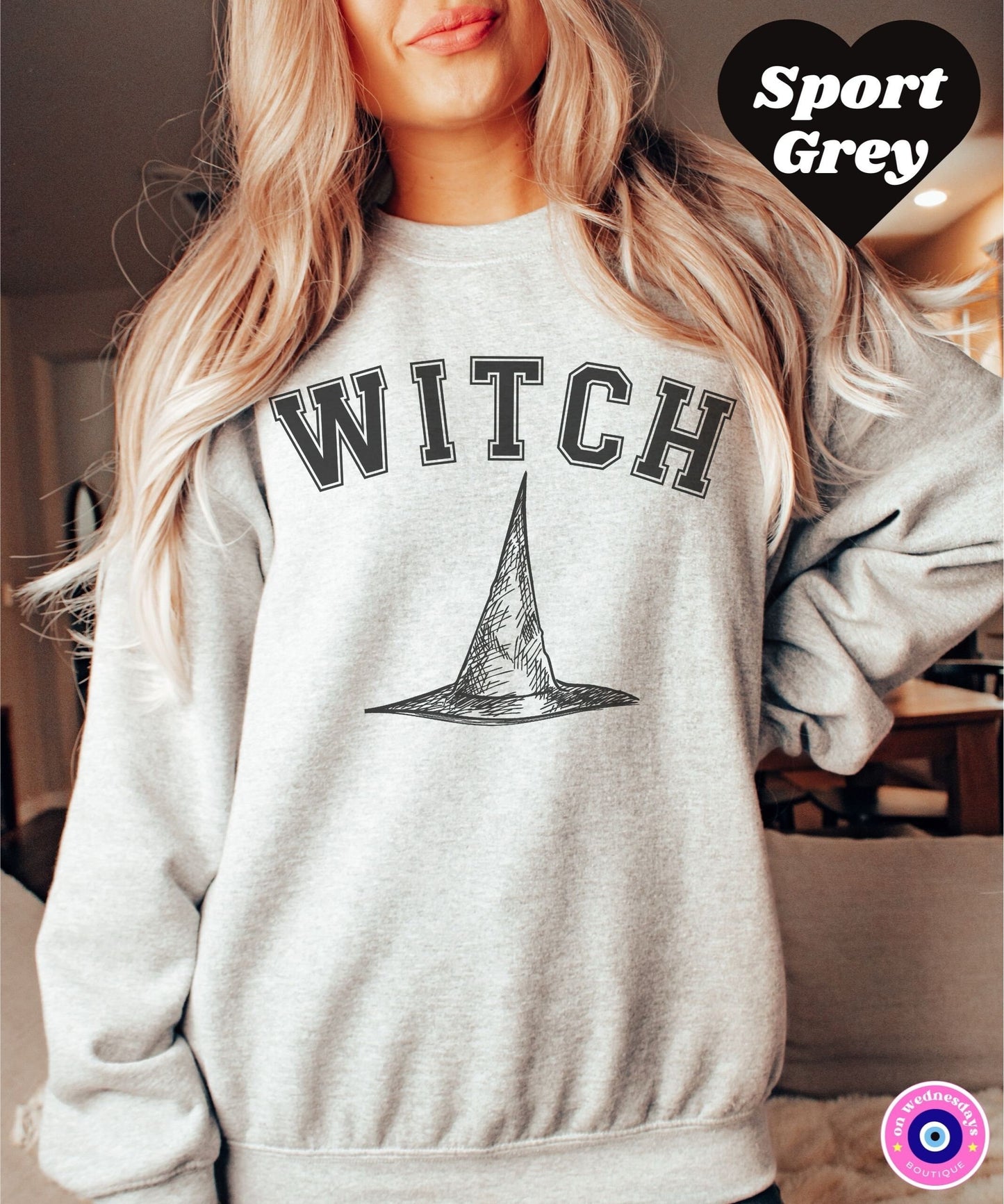 Witch Sweatshirt for Halloween, Women's Halloween Sweatshirt, Witch Hat Sweater, Fall Sweatshirt, Halloween Gift for Women, Funny Crewneck