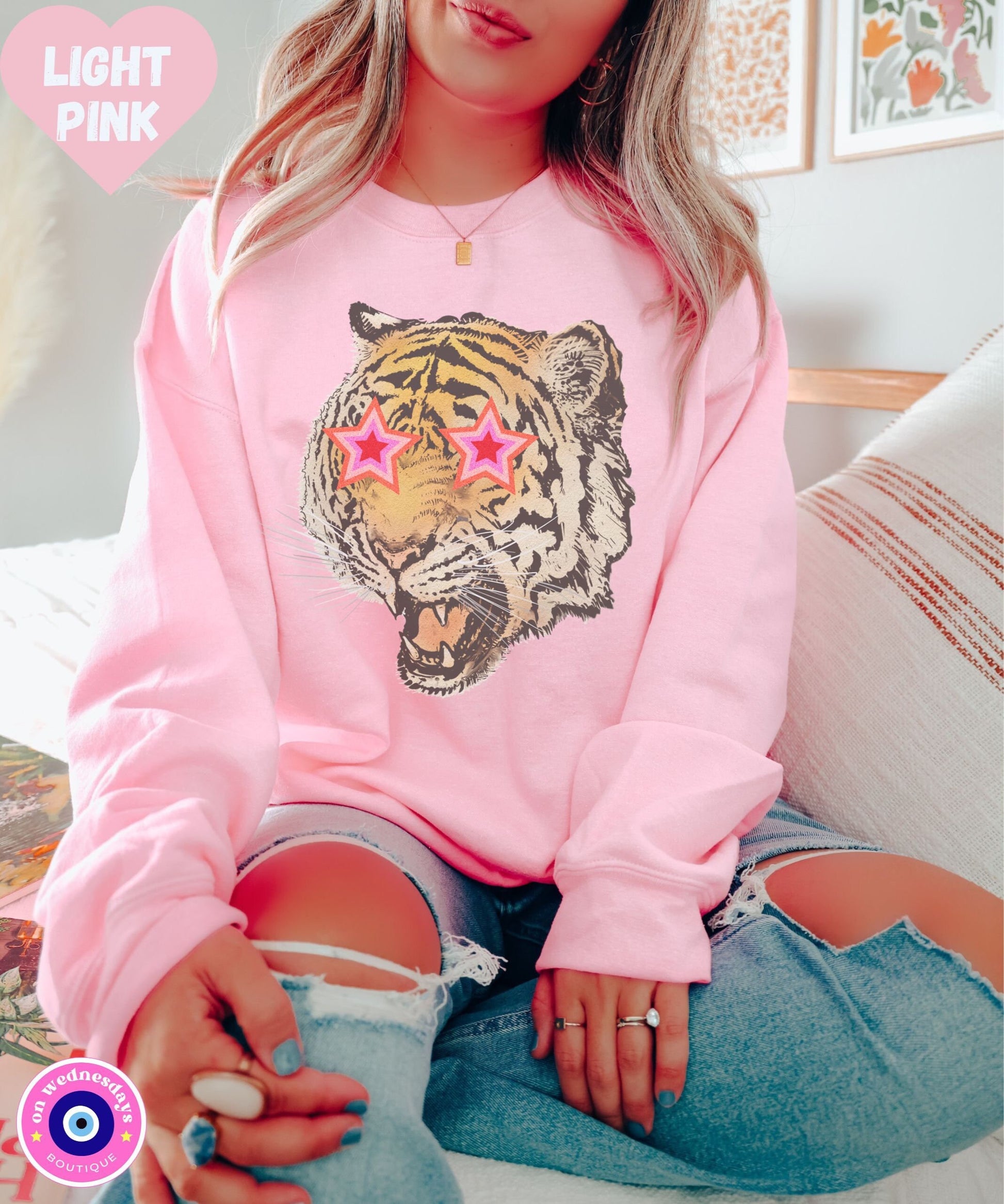 Tiger Animal Prints Sweatshirt for Women, Gift For Her, Preppy Tiger Shirt, Vintage Tiger Sweatshirt, Trendy Tiger Oversized Sweatshirt