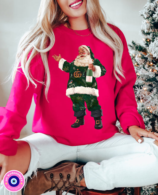 Luxe Santa Crewneck, Trendy Santa Sweater, Fashion Santa, Retro Christmas Santa, Champagne Santa Sweatshirt, Gift For Her