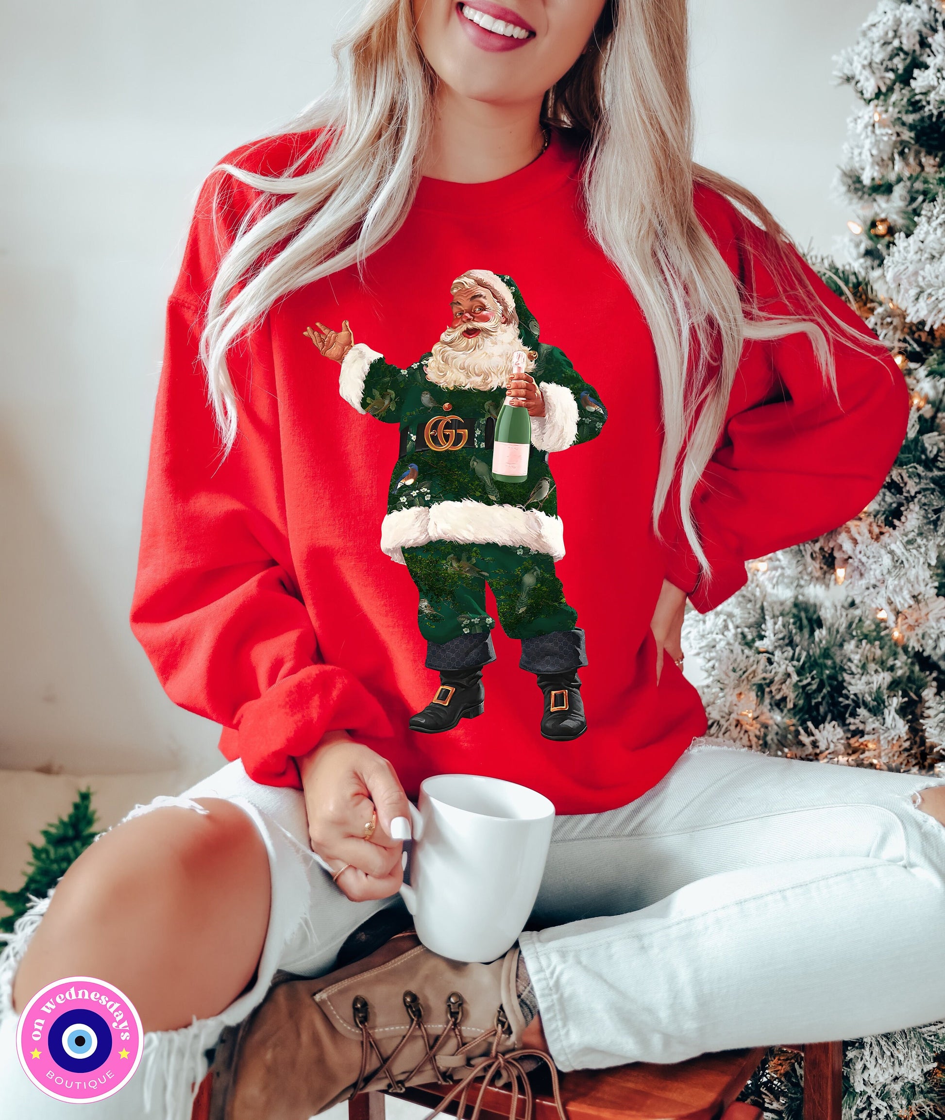Luxe Santa Crewneck, Trendy Santa Sweater, Fashion Santa, Retro Christmas Santa, Champagne Santa Sweatshirt, Gift For Her