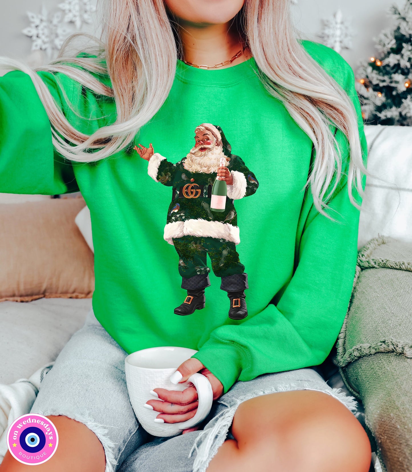 Luxe Santa Crewneck, Trendy Santa Sweater, Fashion Santa, Retro Christmas Santa, Champagne Santa Sweatshirt, Gift For Her