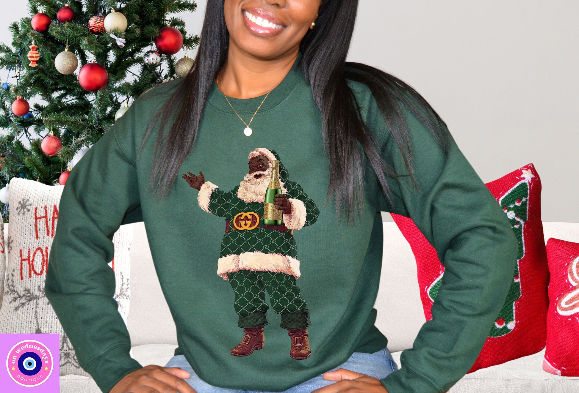 Black Santa Sweatshirt, Designer Santa Shirt, Christmas Sweater For Women, Santa Sweatshirt, African American Santa Shirt, Gift For Her