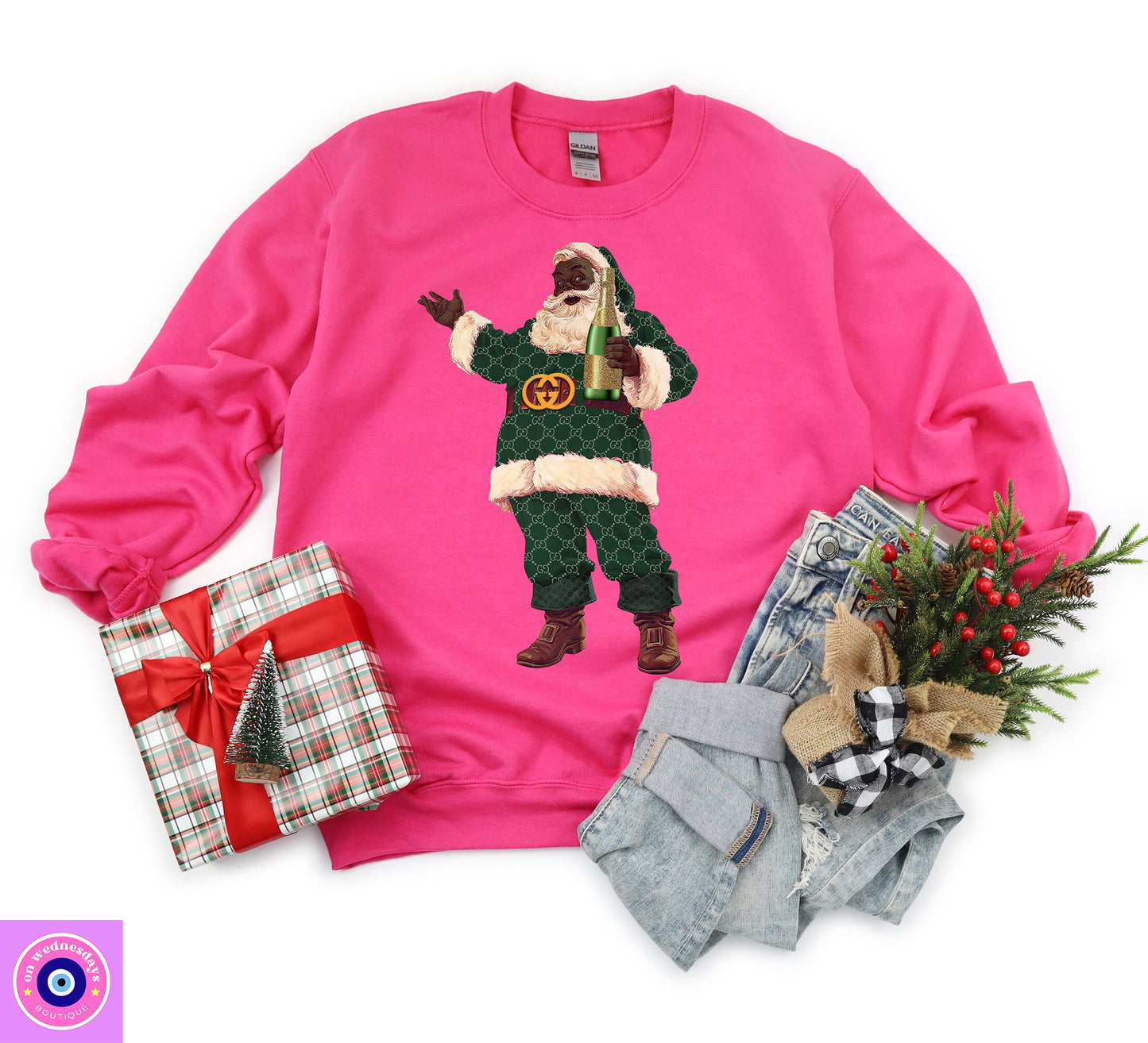 Black Santa Sweatshirt, Designer Santa Shirt, Christmas Sweater For Women, Santa Sweatshirt, African American Santa Shirt, Gift For Her