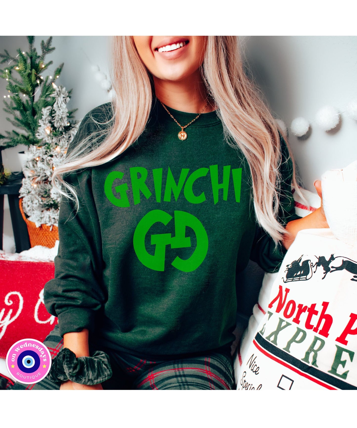 Grinchi GG Crewneck | Grinchi Christmas Sweatshirt | Grinch Crewneck | Grinchmas Sweatshirt | Designer Grinch Shirt