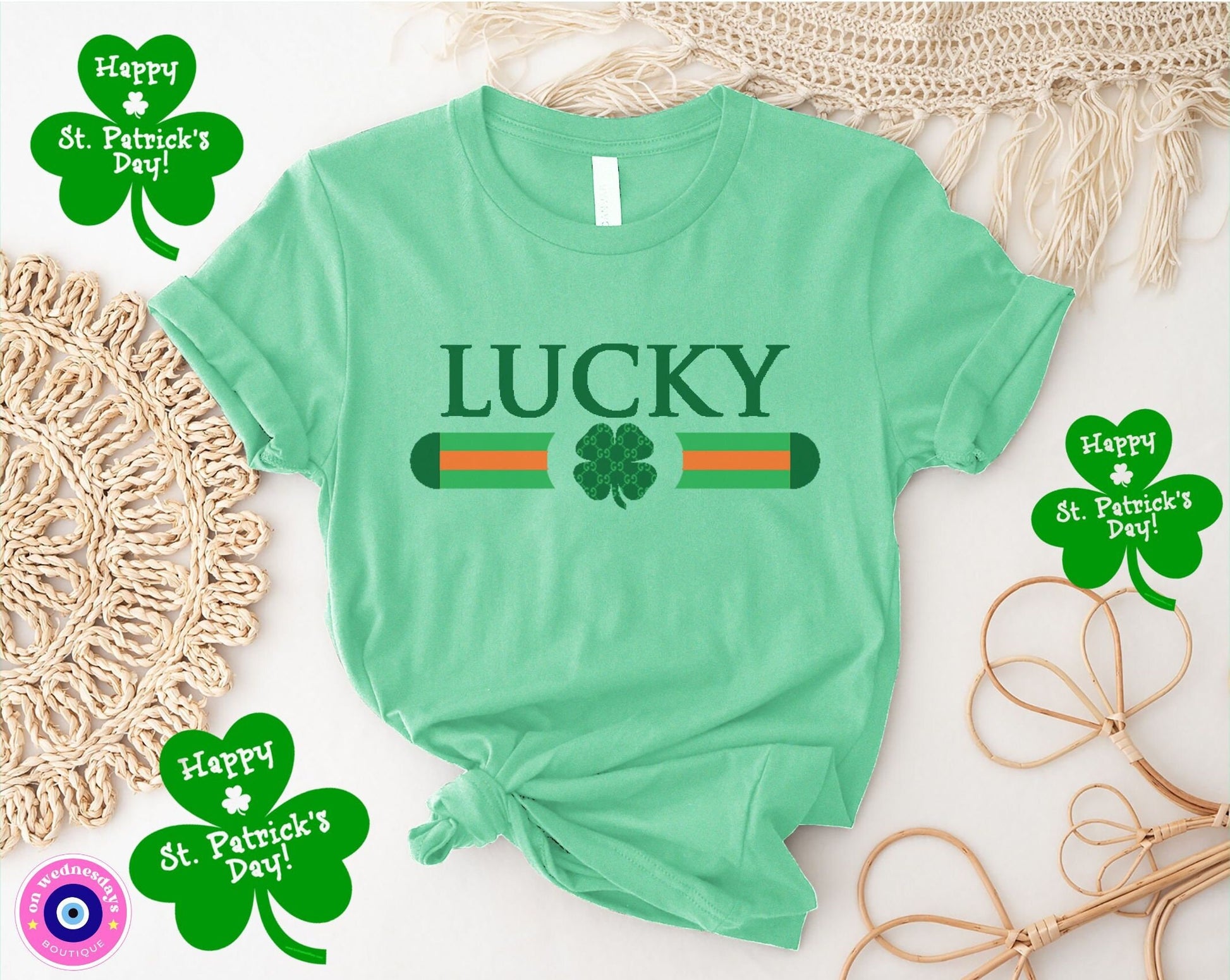 Lucky Shirt, St Patricks Day Shirt for Women, Womens St Pattys Day Shirt, Shamrock Shirt, Designer Dupe, Trendy St Patricks Day Shirt