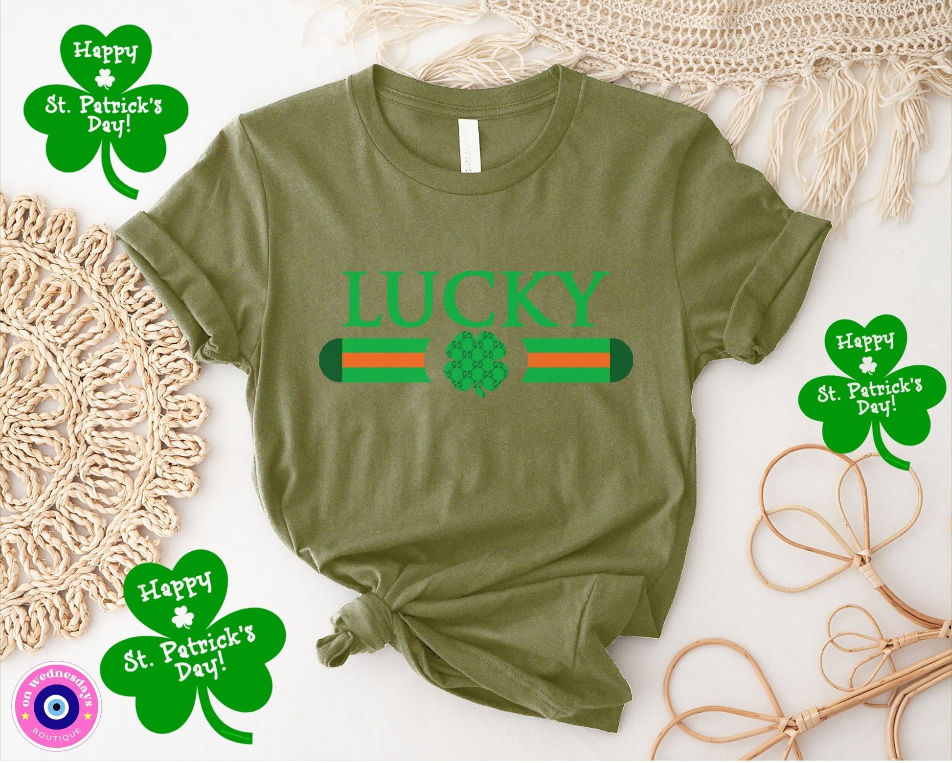 Lucky Shirt, St Patricks Day Shirt for Women, Womens St Pattys Day Shirt, Shamrock Shirt, Designer Dupe, Trendy St Patricks Day Shirt