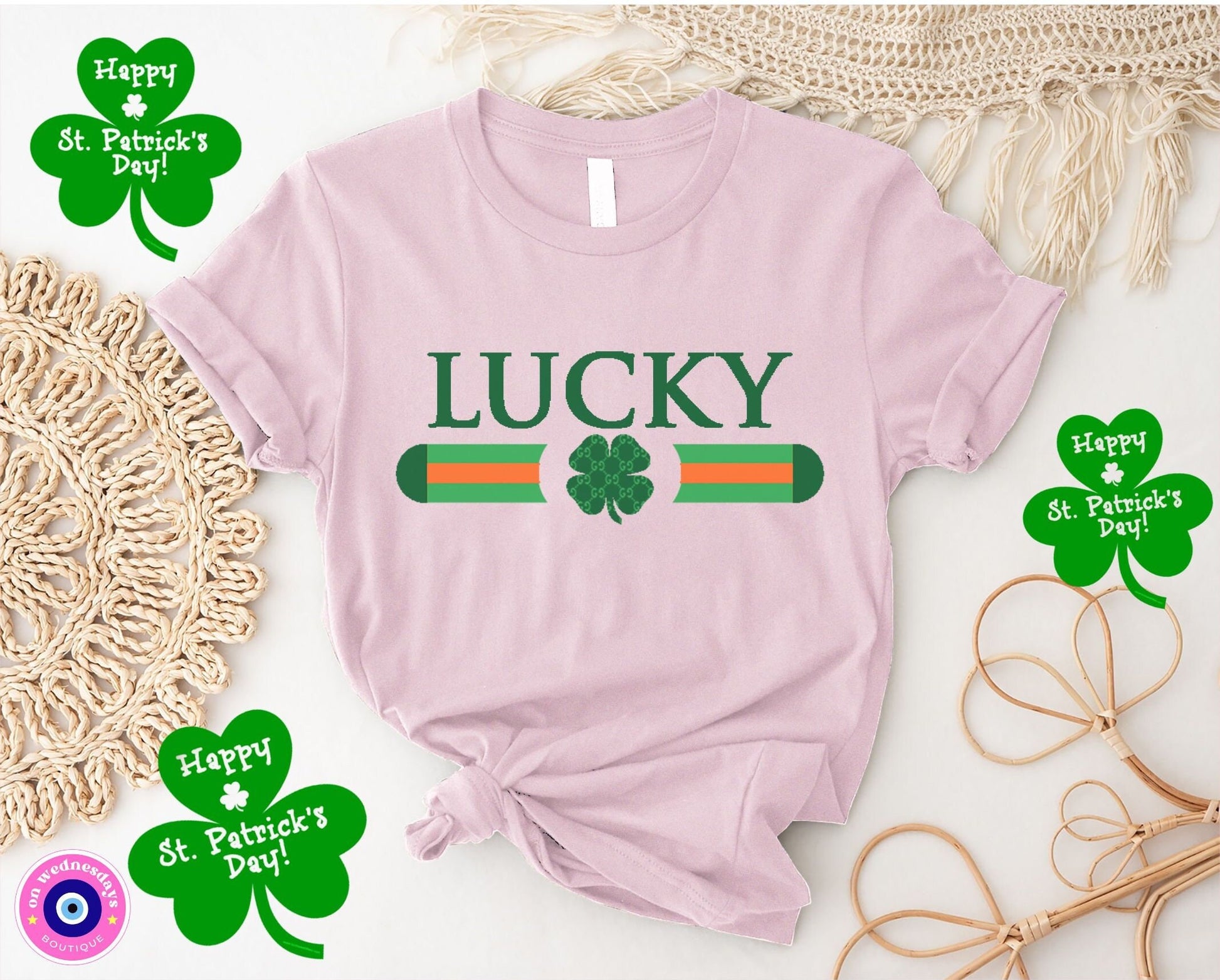 Lucky Shirt, St Patricks Day Shirt for Women, Womens St Pattys Day Shirt, Shamrock Shirt, Designer Dupe, Trendy St Patricks Day Shirt