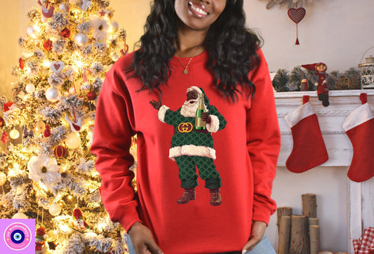 Black Santa Sweatshirt, Designer Santa Shirt, Christmas Sweater For Women, Santa Sweatshirt, African American Santa Shirt, Gift For Her