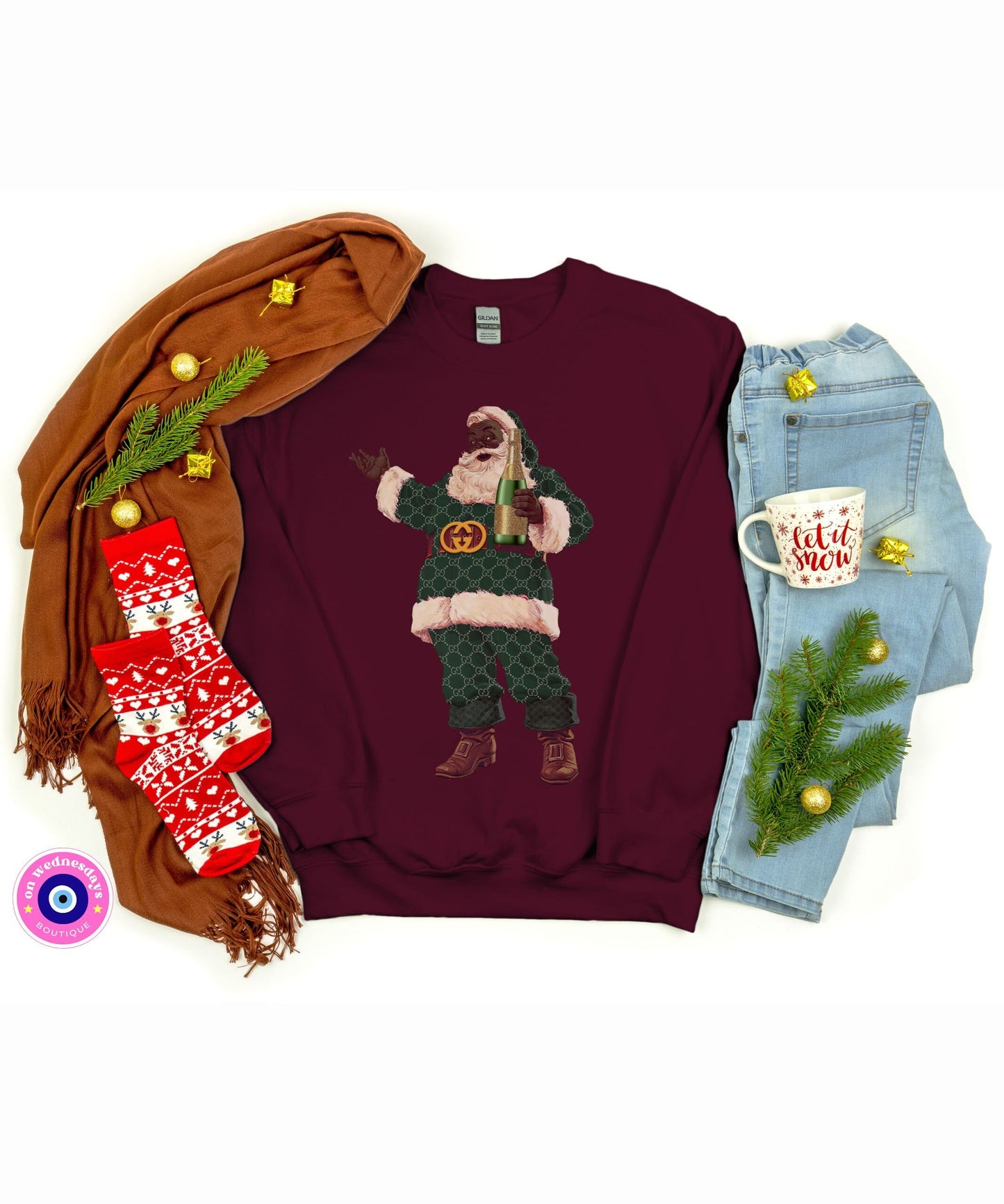 Black Santa Sweatshirt, Designer Santa Shirt, Christmas Sweater For Women, Santa Sweatshirt, African American Santa Shirt, Gift For Her