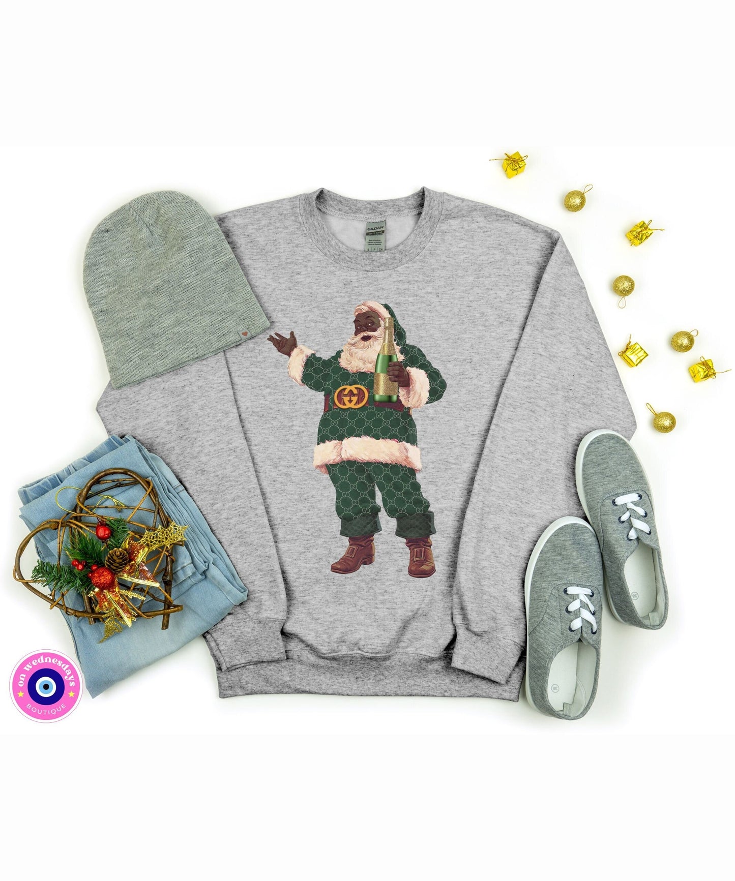 Black Santa Sweatshirt, Designer Santa Shirt, Christmas Sweater For Women, Santa Sweatshirt, African American Santa Shirt, Gift For Her