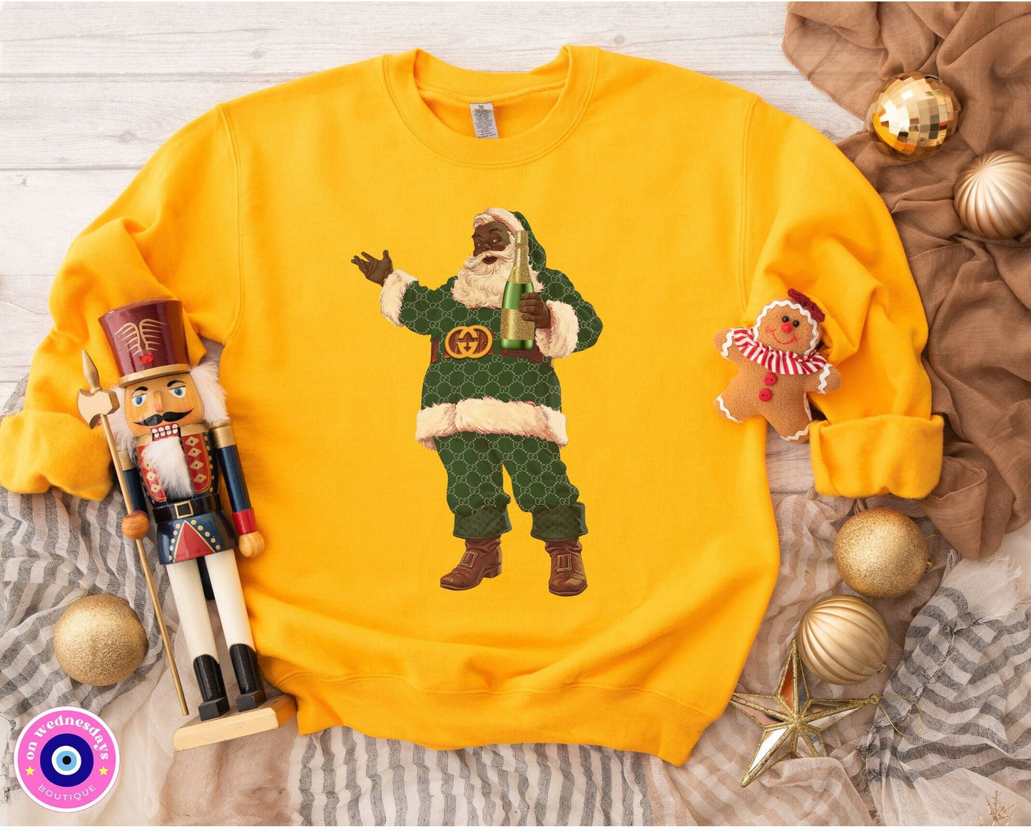 Black Santa Sweatshirt, Designer Santa Shirt, Christmas Sweater For Women, Santa Sweatshirt, African American Santa Shirt, Gift For Her