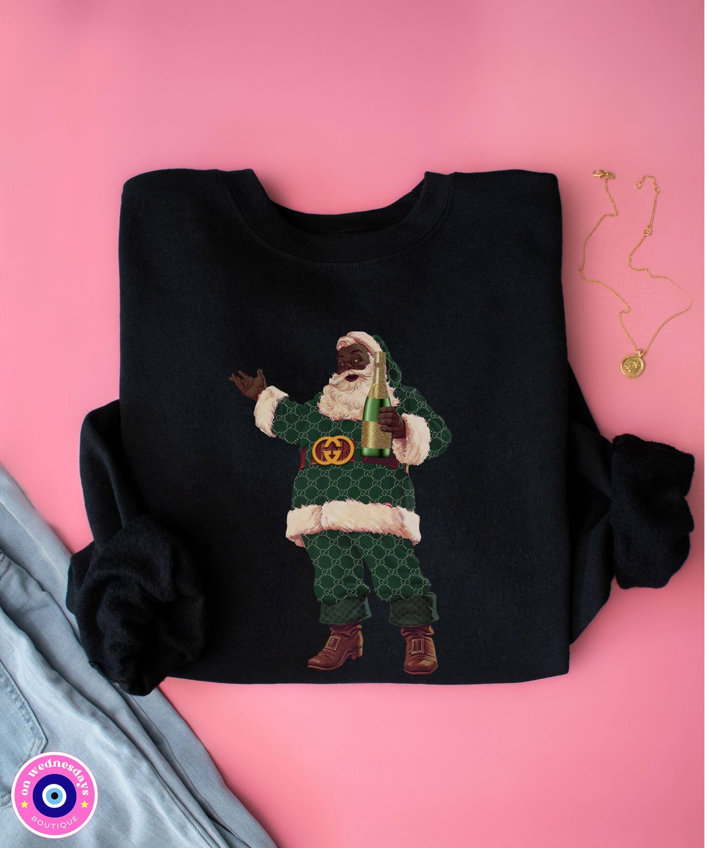 Black Santa Sweatshirt, Designer Santa Shirt, Christmas Sweater For Women, Santa Sweatshirt, African American Santa Shirt, Gift For Her
