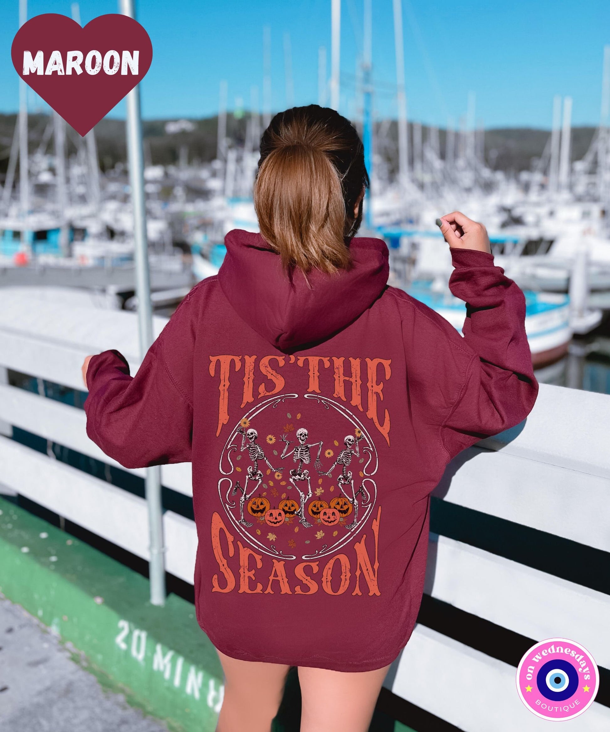 Fall Sweatshirt Words On Back Hoodie, Halloween Sweatshirt with Skeletons, Skeleton Hand Shirt for Women, Gift For Her, Oversized Hoodie