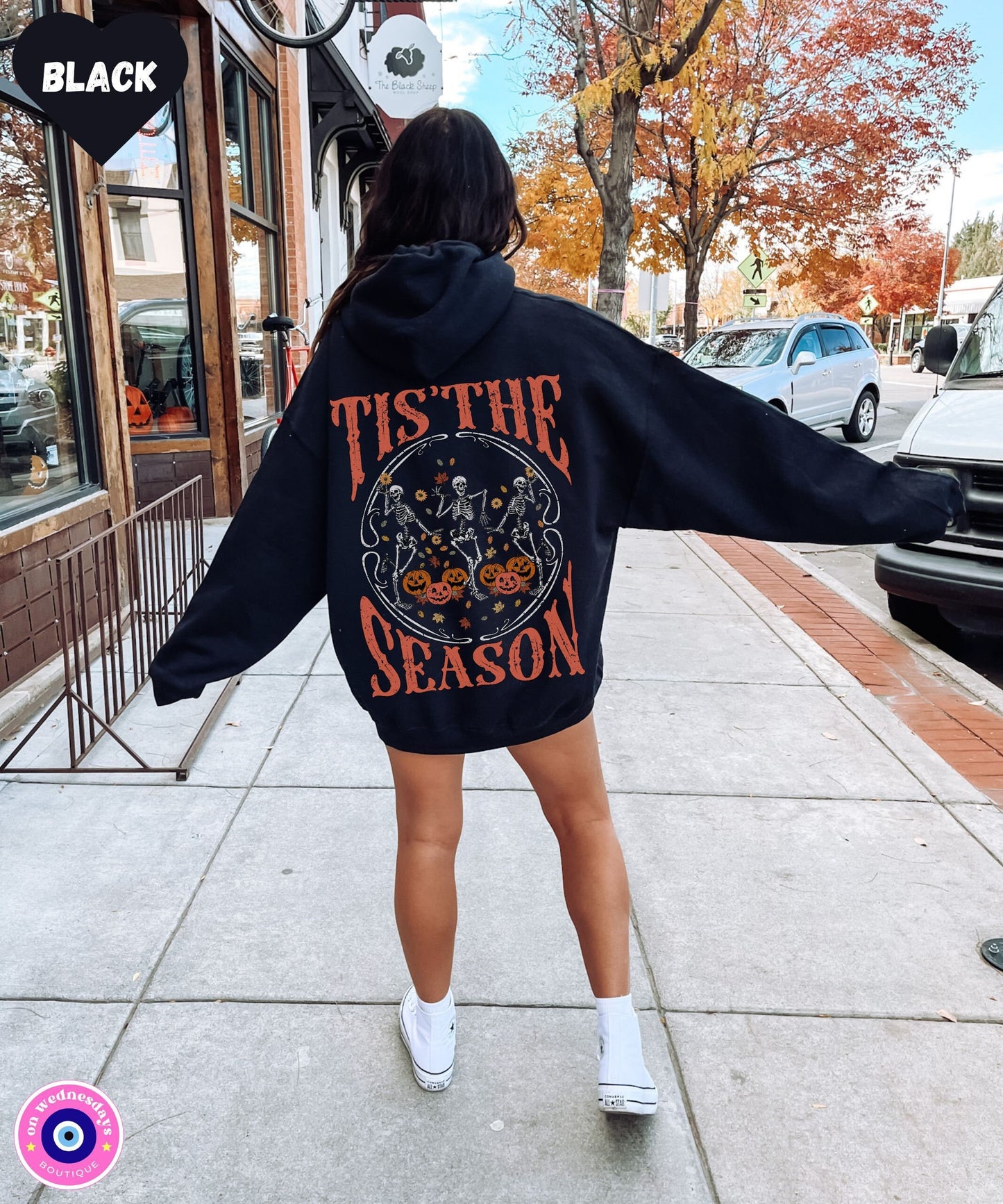 Fall Sweatshirt Words On Back Hoodie, Halloween Sweatshirt with Skeletons, Skeleton Hand Shirt for Women, Gift For Her, Oversized Hoodie