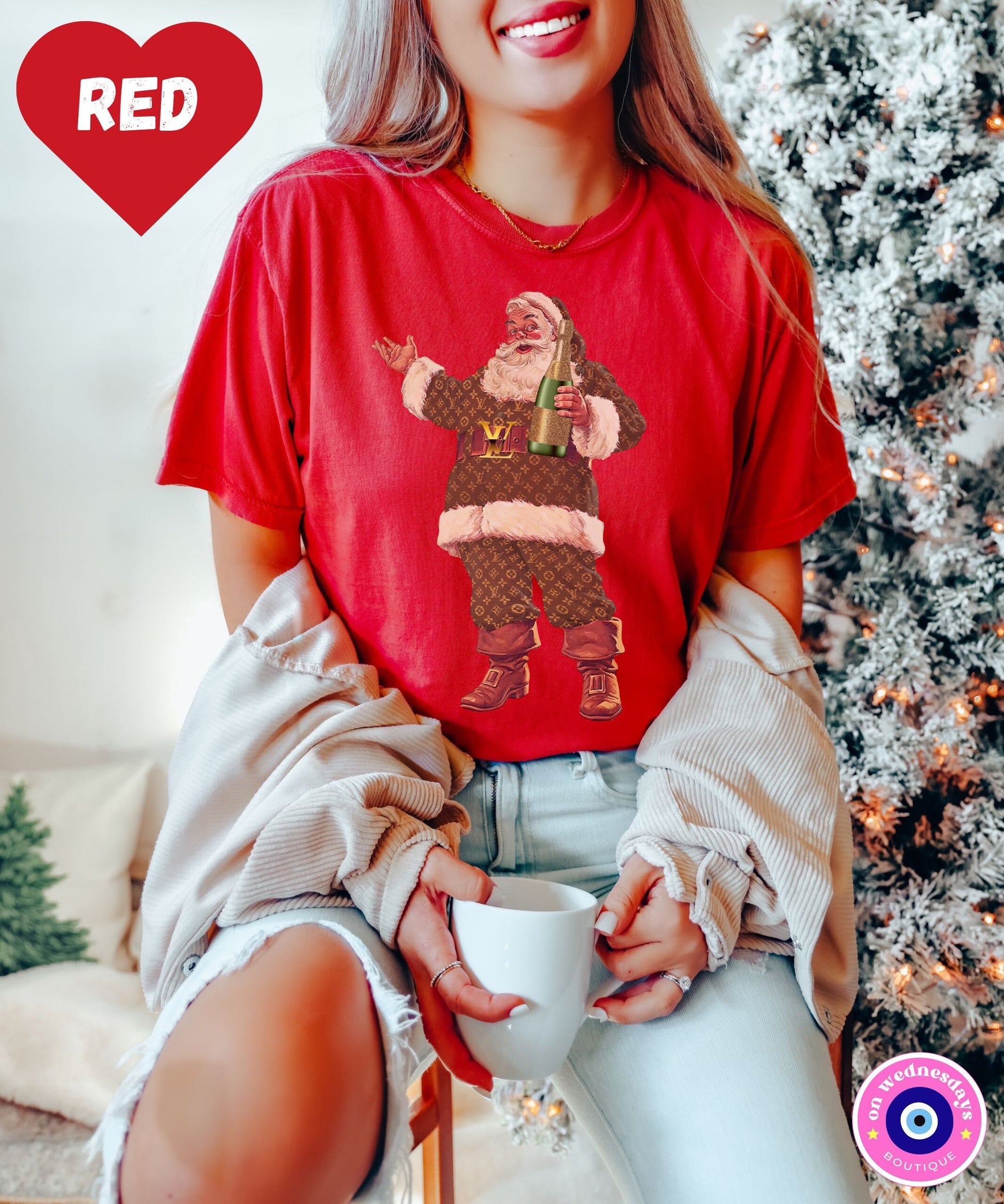 Cute Christmas Shirt with Santa, Santa Shirt, Women's Christmas Shirt, Vintage Christmas Tshirt, Santa Claus Shirt, Retro Christmas Shirt