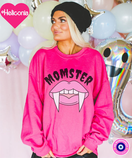 Momster Sweatshirt for Fall, Halloween Gift for Mom, Halloween Crewneck, Halloween Party Shirt, Funny Halloween Sweatshirt, Vampire Fang Tee