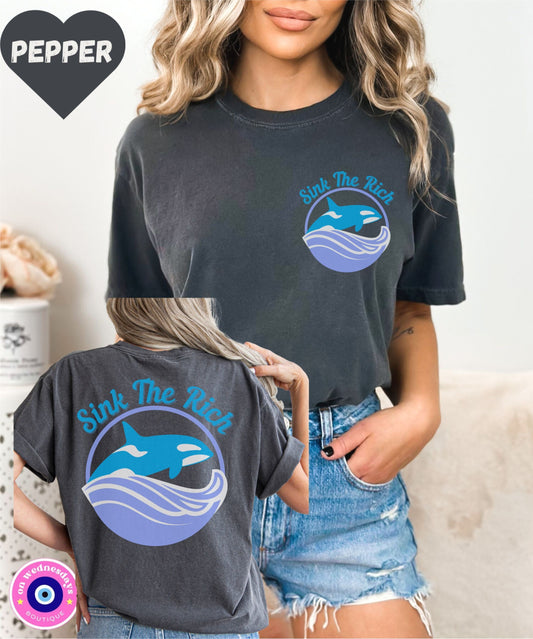 Sink The Rich Shirt, Orca Tshirt, Killer Whale Shirt, Animal Lover Gift for Her, Front and Back Tshirt, Animal Rights Shirt, Comfort Colors