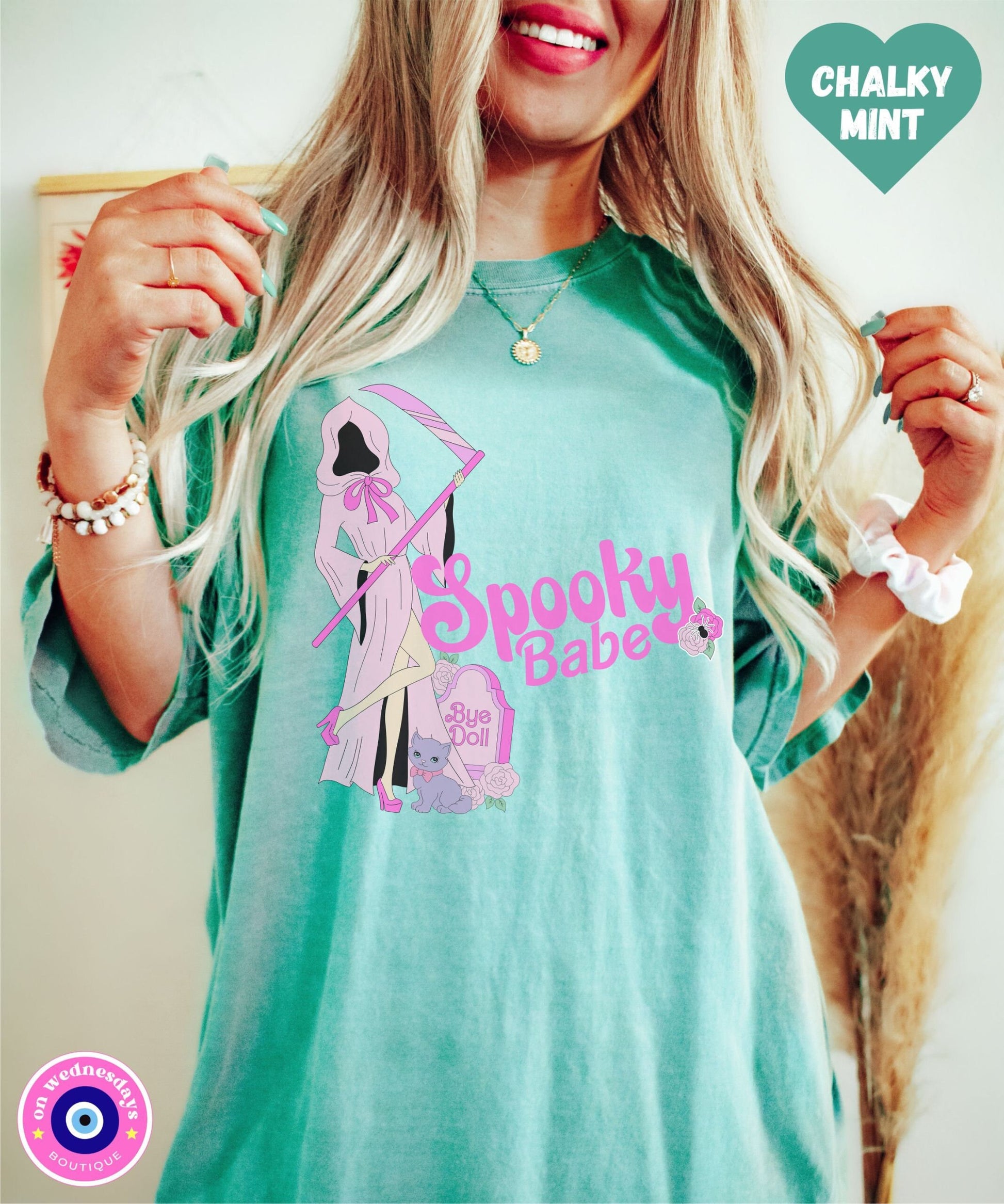 Spooky Babe Shirt for Halloween, Halloween Shirt for Women, Halloween Tshirt, Grim Reaper Shirt, Gift for Her, Cute Halloween Shirt
