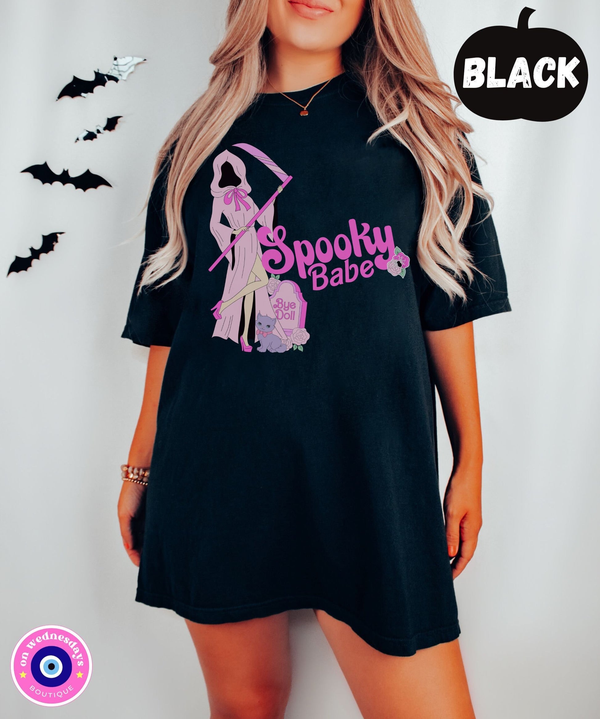 Spooky Babe Shirt for Halloween, Halloween Shirt for Women, Halloween Tshirt, Grim Reaper Shirt, Gift for Her, Cute Halloween Shirt