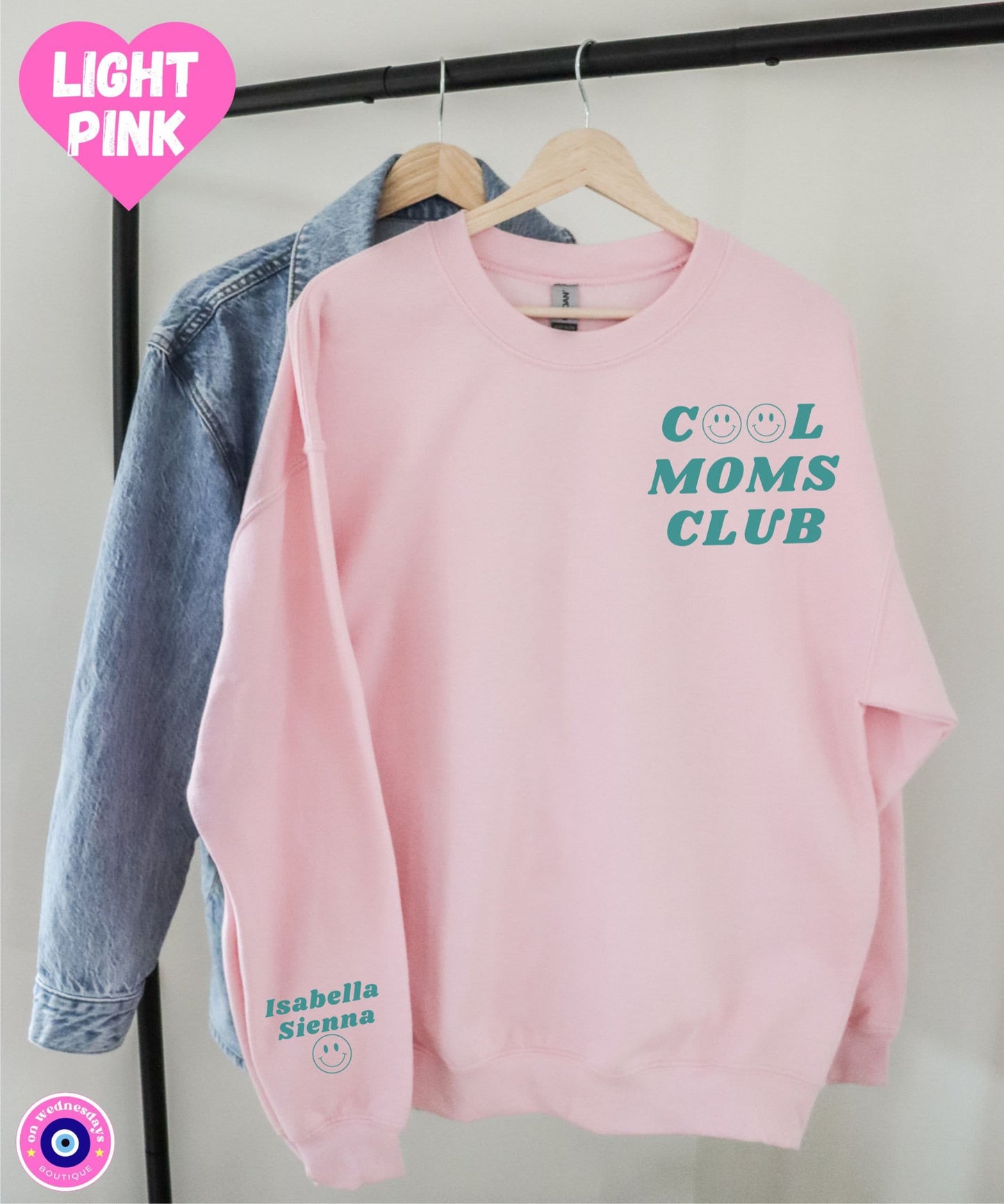 Cool Moms Club Sweatshirt with Names On Sleeve, Retro Sweatshirt for Mom, Womens Sweatshirt with Custom Names, Christmas Gift For Mom