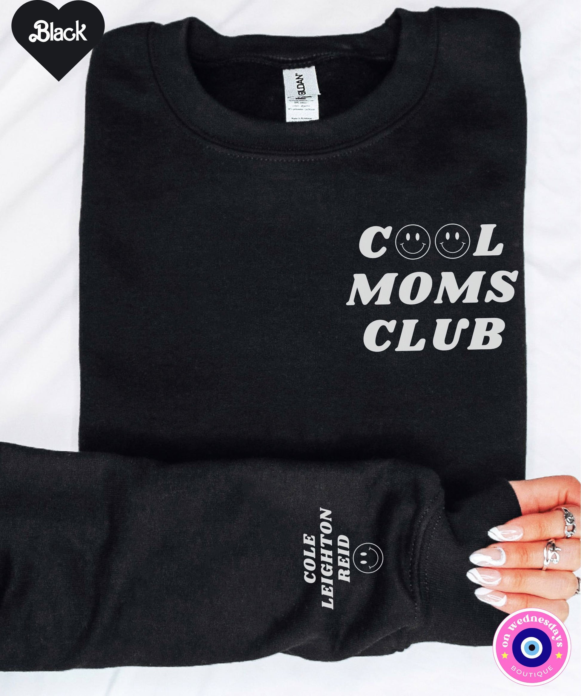 Cool Moms Club Sweatshirt with Names On Sleeve, Retro Sweatshirt for Mom, Womens Sweatshirt with Custom Names, Christmas Gift For Mom