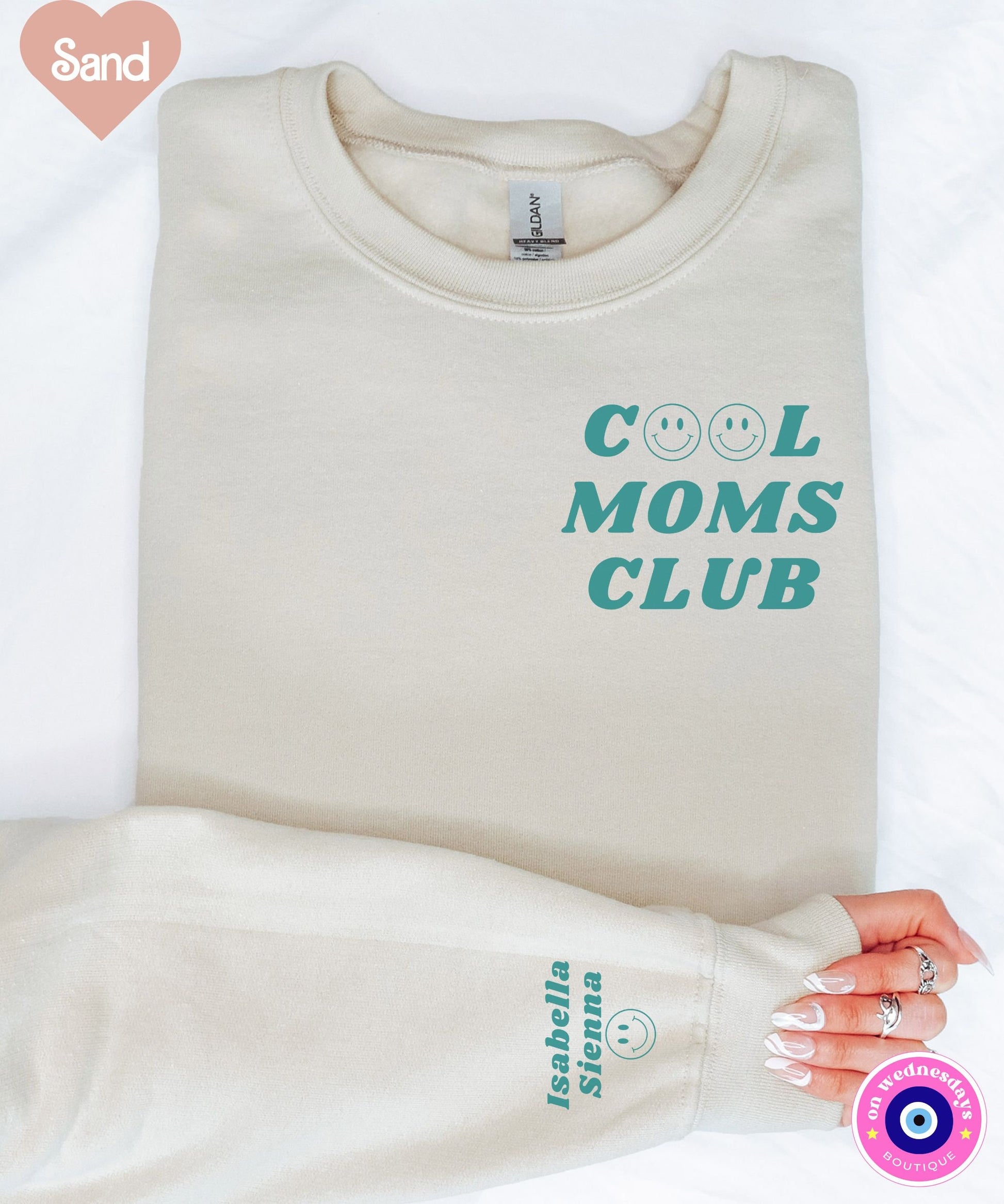 Cool Moms Club Sweatshirt with Names On Sleeve, Retro Sweatshirt for Mom, Womens Sweatshirt with Custom Names, Christmas Gift For Mom