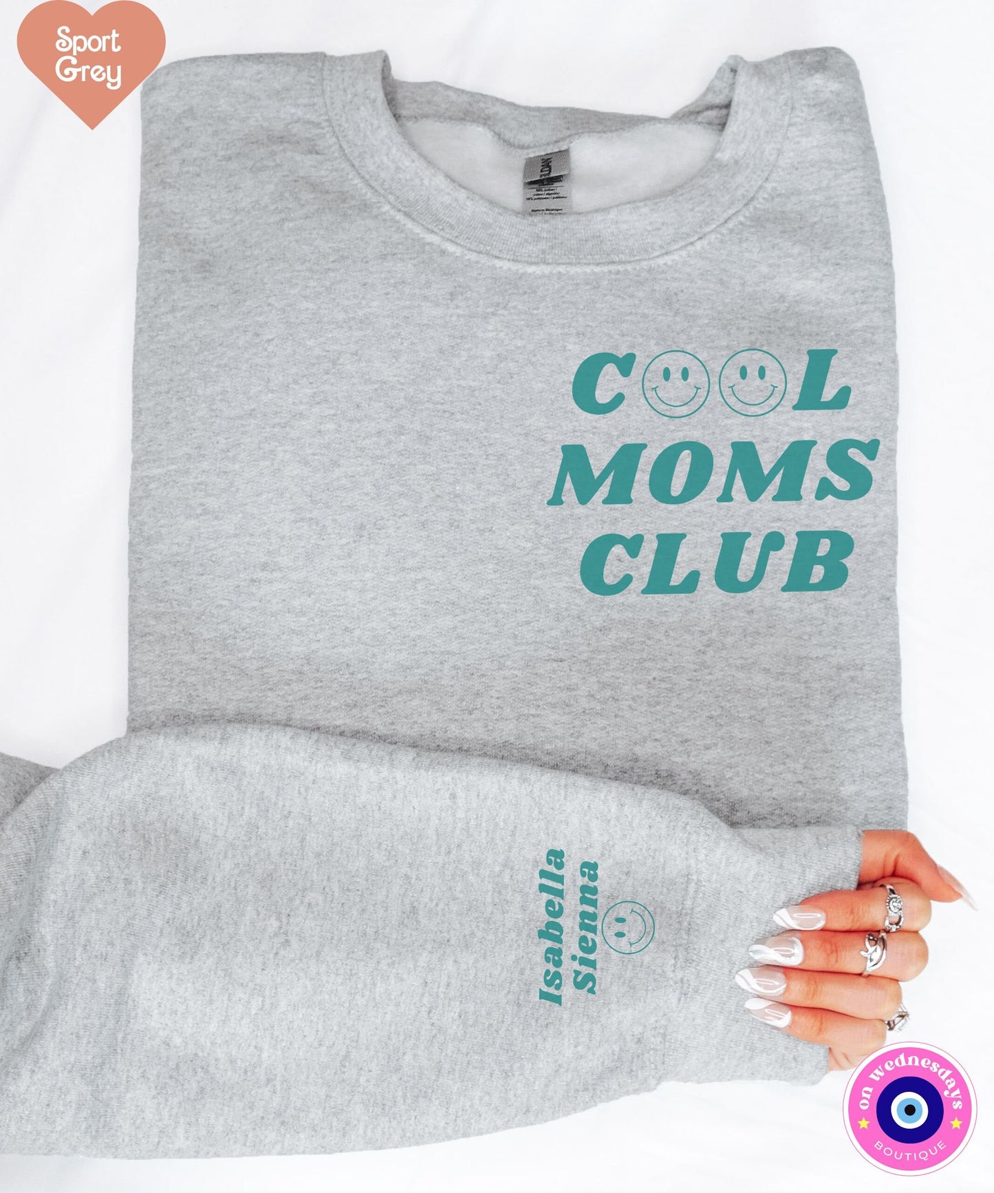 Cool Moms Club Sweatshirt with Names On Sleeve, Retro Sweatshirt for Mom, Womens Sweatshirt with Custom Names, Christmas Gift For Mom