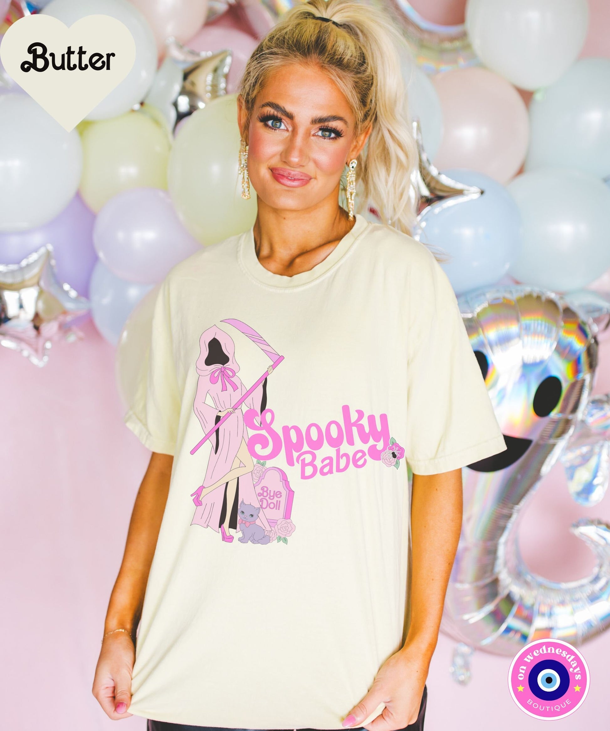 Spooky Babe Shirt for Halloween, Halloween Shirt for Women, Halloween Tshirt, Grim Reaper Shirt, Gift for Her, Cute Halloween Shirt