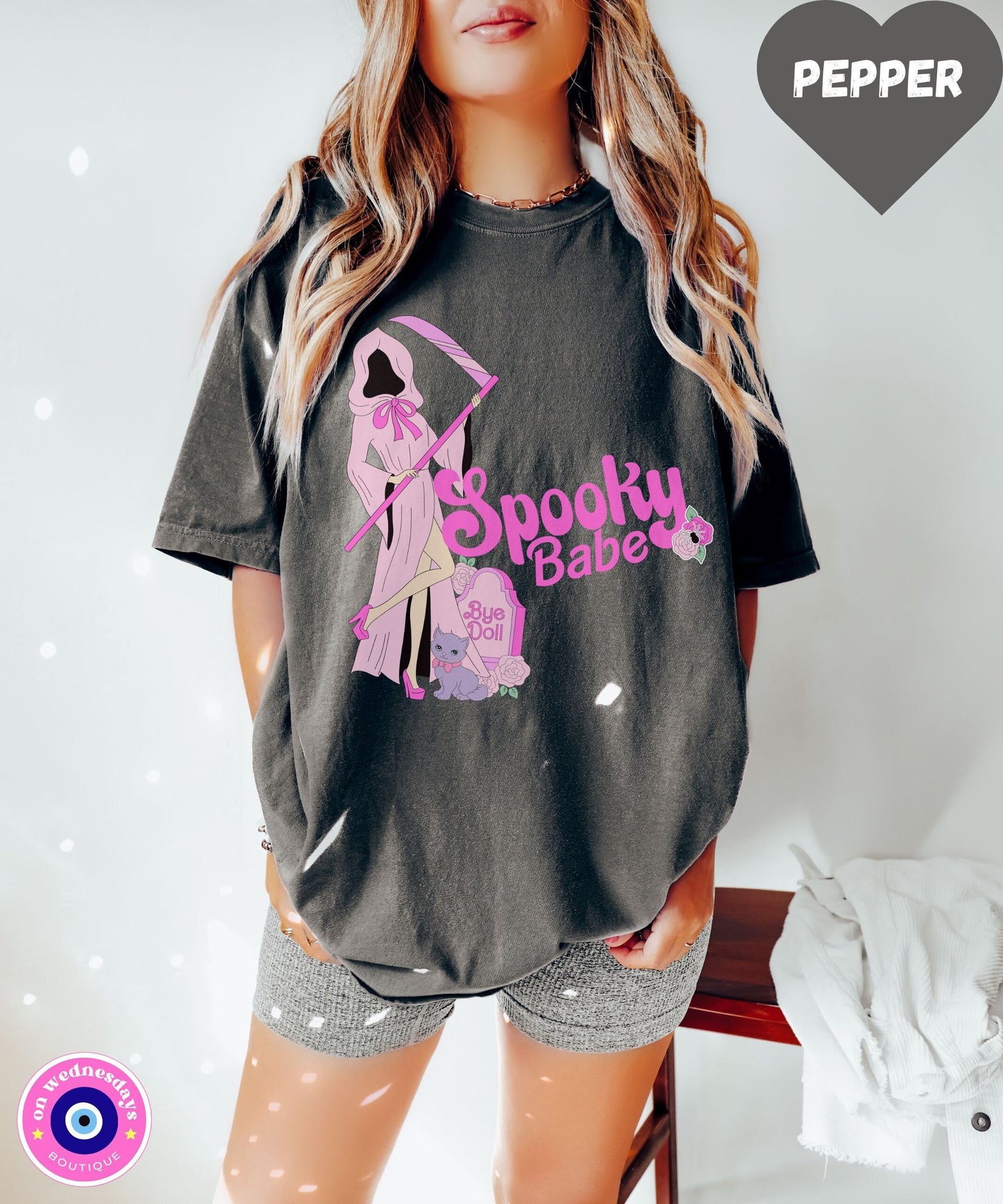 Spooky Babe Shirt for Halloween, Halloween Shirt for Women, Halloween Tshirt, Grim Reaper Shirt, Gift for Her, Cute Halloween Shirt