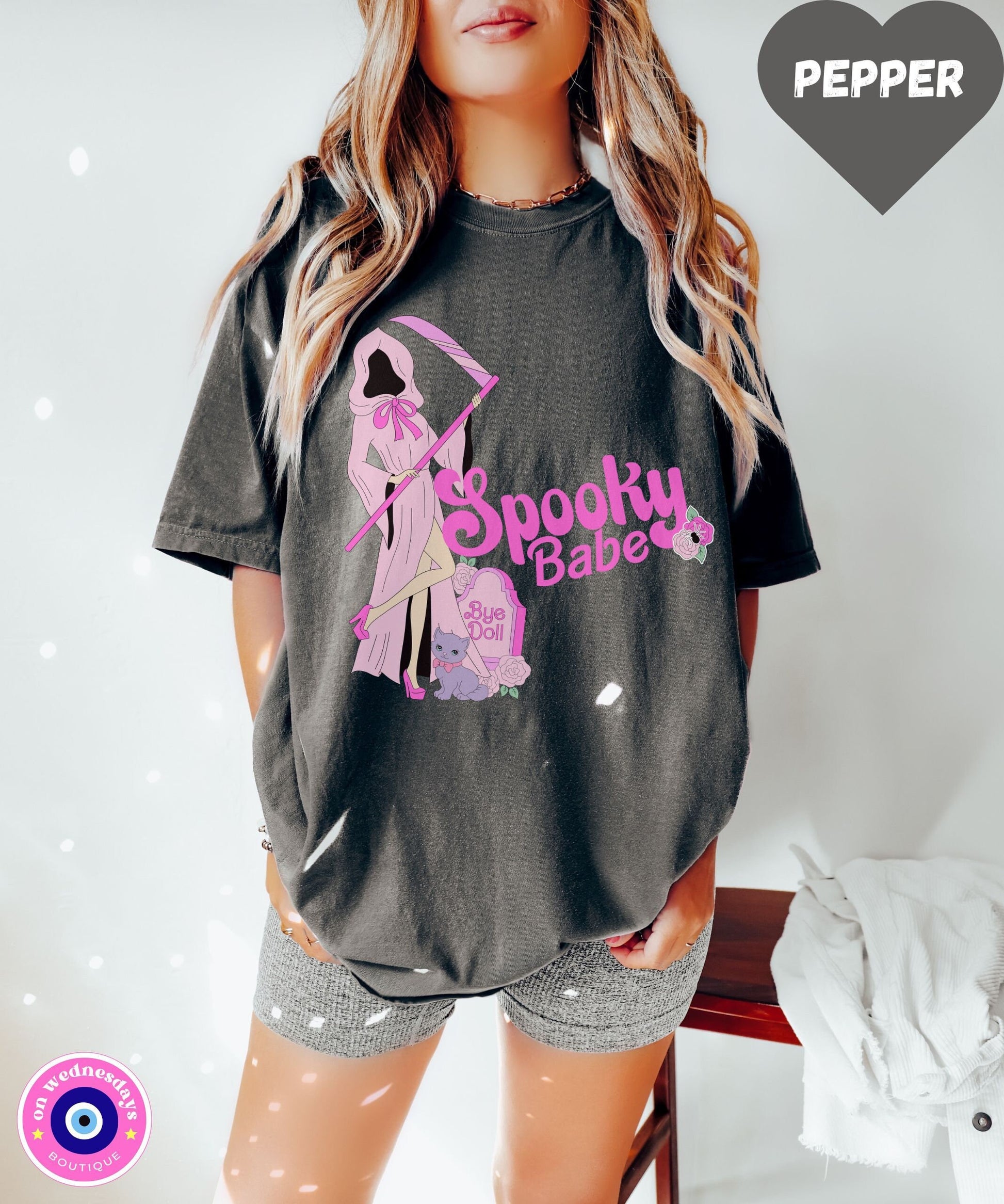 Spooky Babe Shirt for Halloween, Halloween Shirt for Women, Halloween Tshirt, Grim Reaper Shirt, Gift for Her, Cute Halloween Shirt