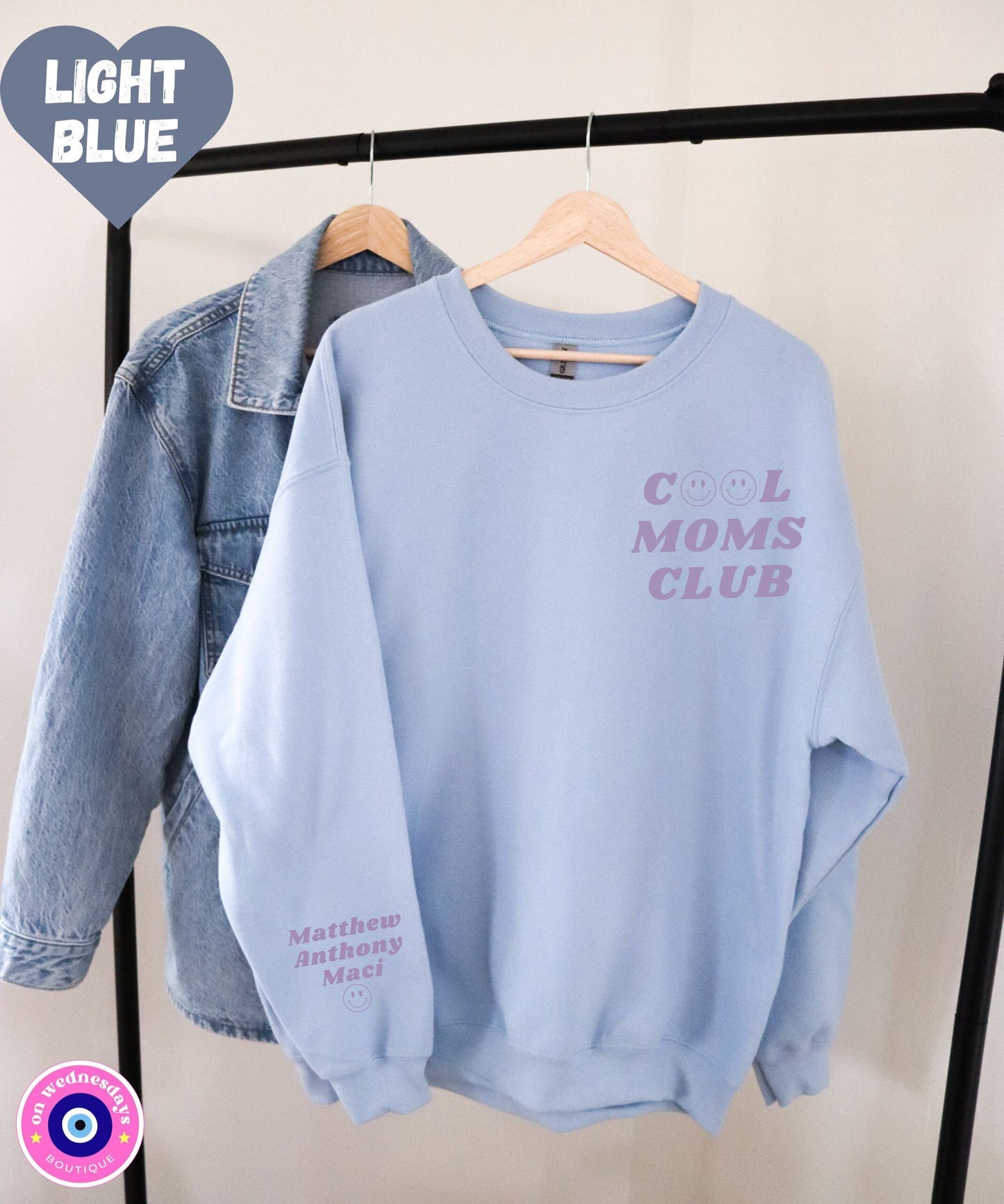 Cool Moms Club Sweatshirt with Names On Sleeve, Retro Sweatshirt for Mom, Womens Sweatshirt with Custom Names, Christmas Gift For Mom