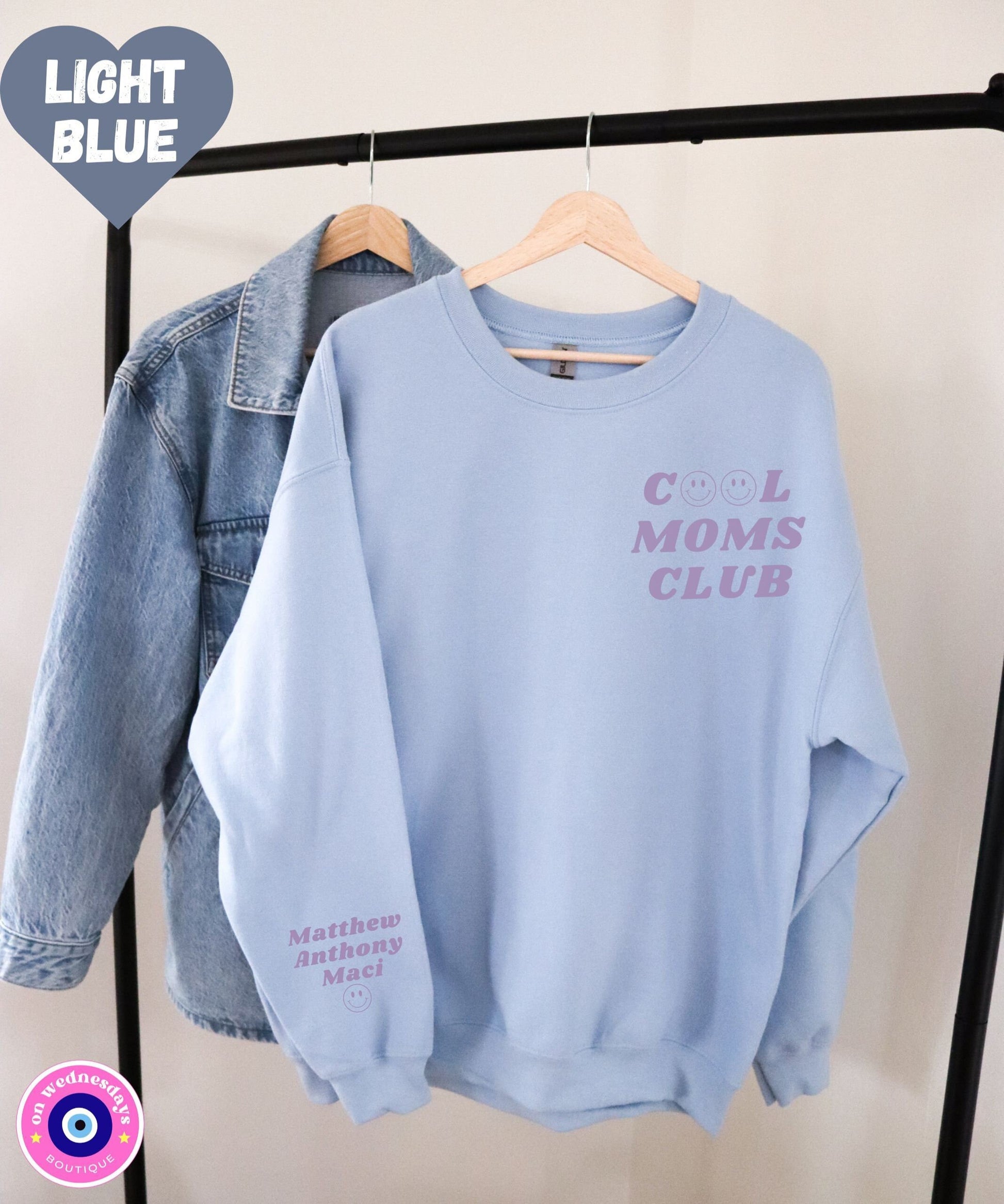 Cool Moms Club Sweatshirt with Names On Sleeve, Retro Sweatshirt for Mom, Womens Sweatshirt with Custom Names, Christmas Gift For Mom