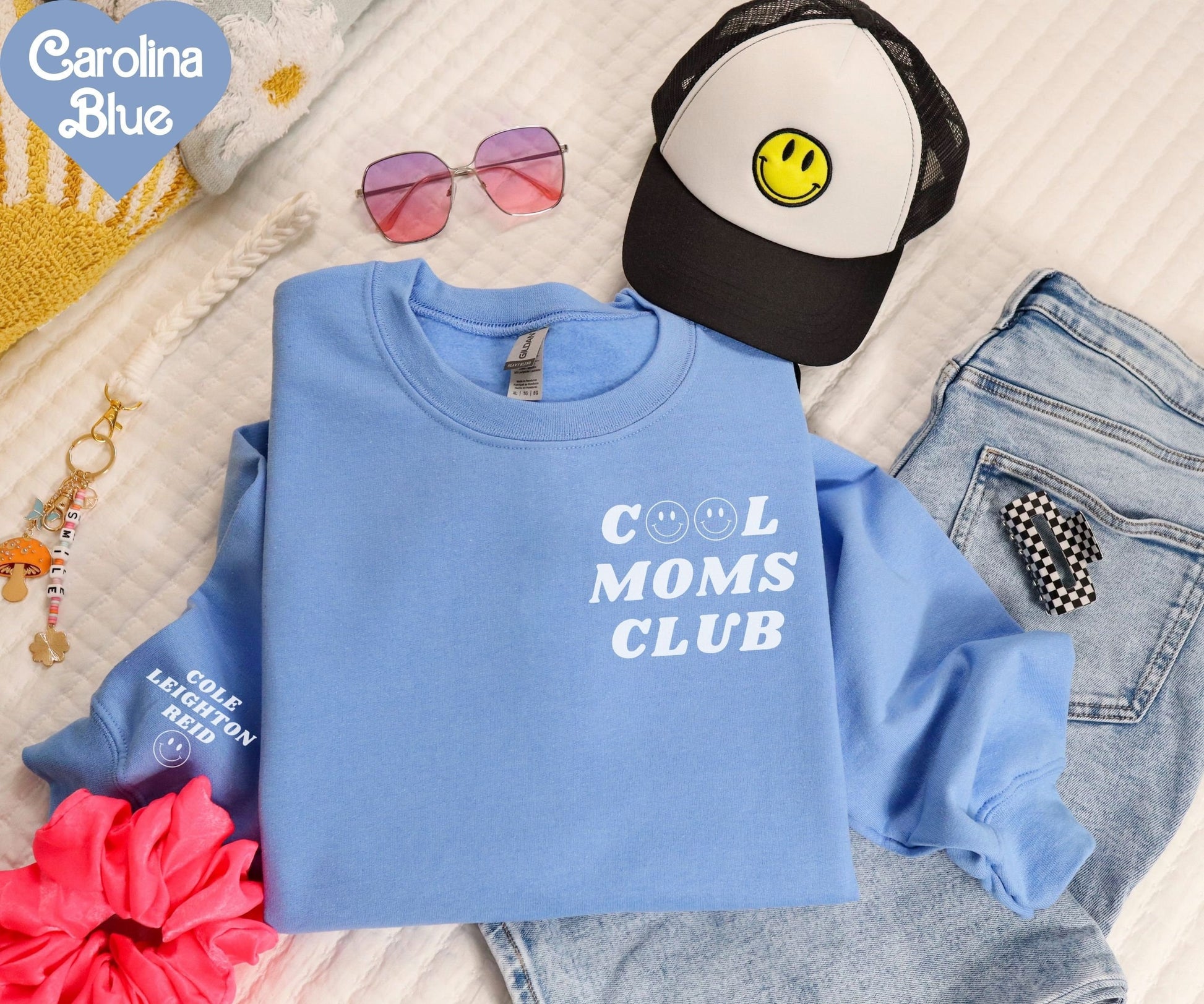 Cool Moms Club Sweatshirt with Names On Sleeve, Retro Sweatshirt for Mom, Womens Sweatshirt with Custom Names, Christmas Gift For Mom