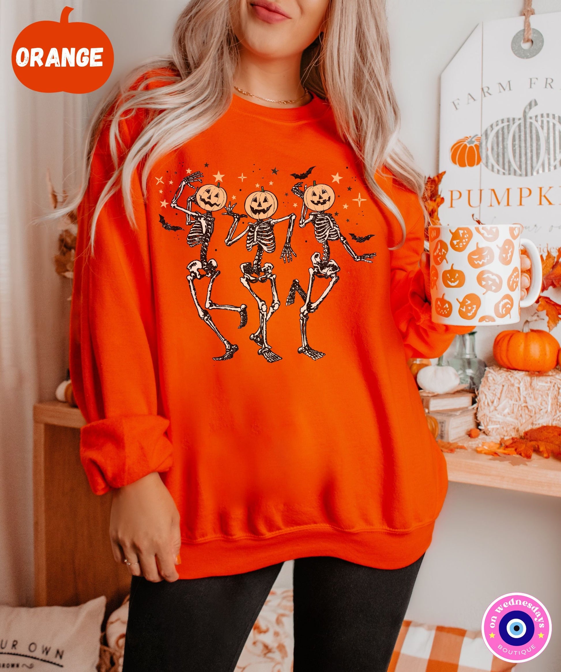 Dancing Skeleton Crewneck, Pumpkin Skeleton Sweatshirt, Skeleton Halloween Shirt, Gift For Her, Halloween Crewneck, Dancing Skeleton Shirt