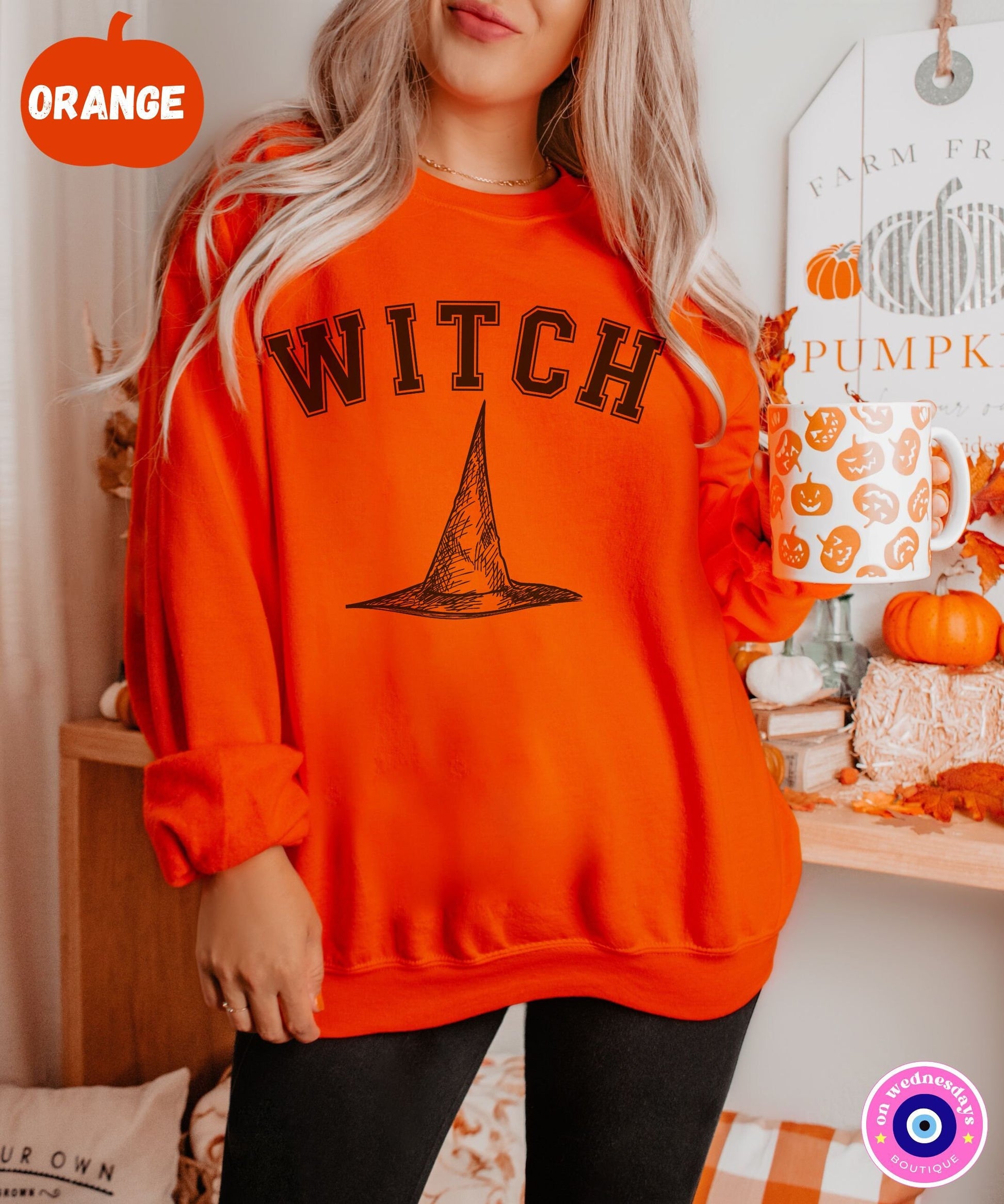 Witch Sweatshirt for Halloween, Women's Halloween Sweatshirt, Witch Hat Sweater, Fall Sweatshirt, Halloween Gift for Women, Funny Crewneck