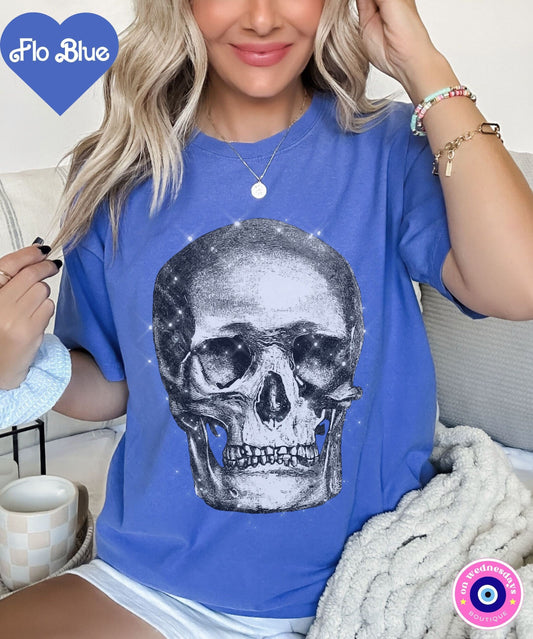 Skull Shirt for Fall, Vintage Skull Tee, Skull Tshirt, Womens Halloween Shirt, Gothic Gift For Her, Skeleton Tee, Comfort Colors Skull Shirt