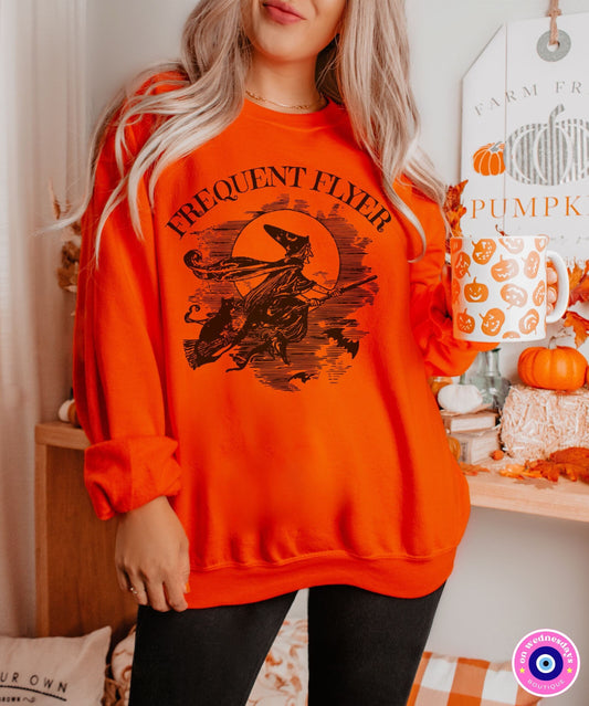 Frequent Flyer Sweatshirt, Vintage Halloween Crewneck, Witch Sweatshirt for Salem, Vintage Witch Shirt, Funny Witch Sweatshirt, Witchy Gift