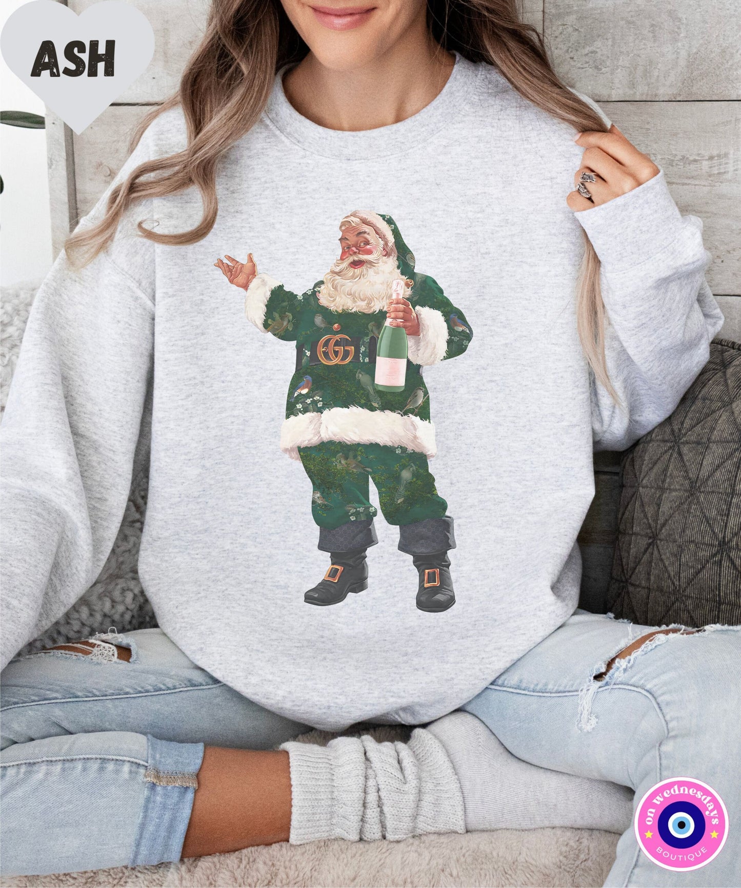 Luxe Santa Crewneck, Trendy Santa Sweater, Fashion Santa, Retro Christmas Santa, Champagne Santa Sweatshirt, Gift For Her