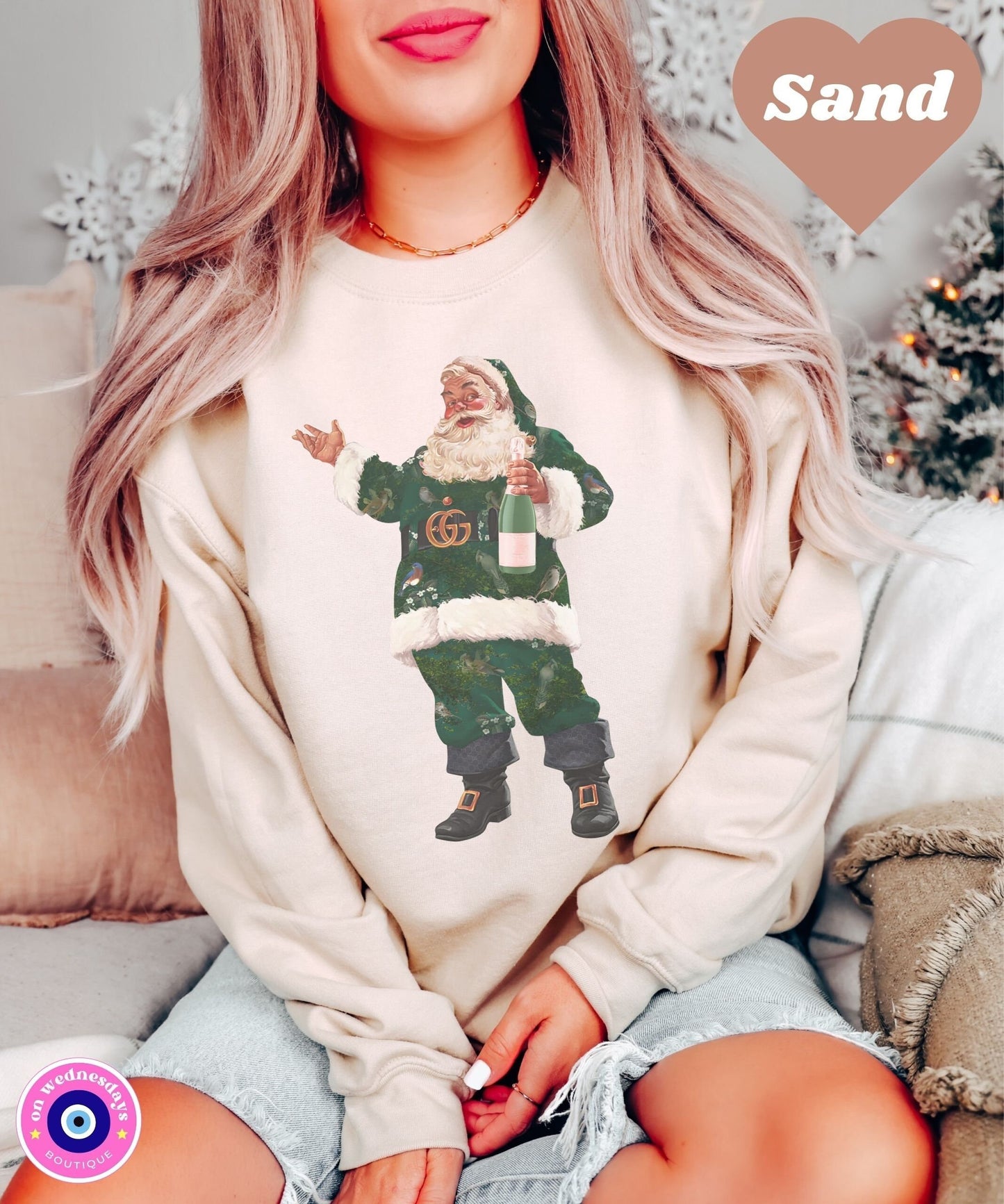 Luxe Santa Crewneck, Trendy Santa Sweater, Fashion Santa, Retro Christmas Santa, Champagne Santa Sweatshirt, Gift For Her