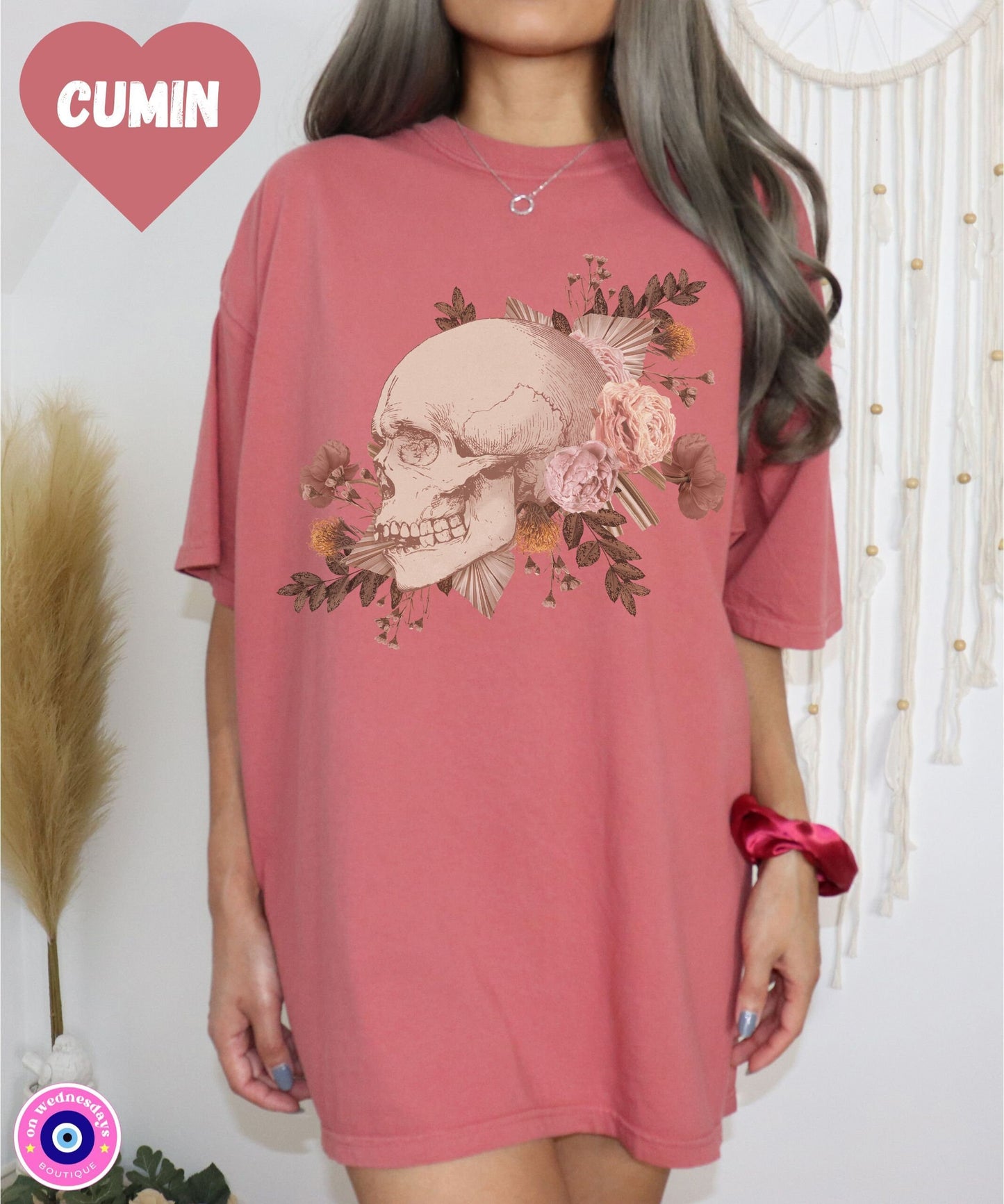 Aesthetic Skull Shirt for Fall, Skull Shirt with Flowers, Fall Tshirt for Women, Skull Flower Shirt, Aesthetic Tee for Halloween
