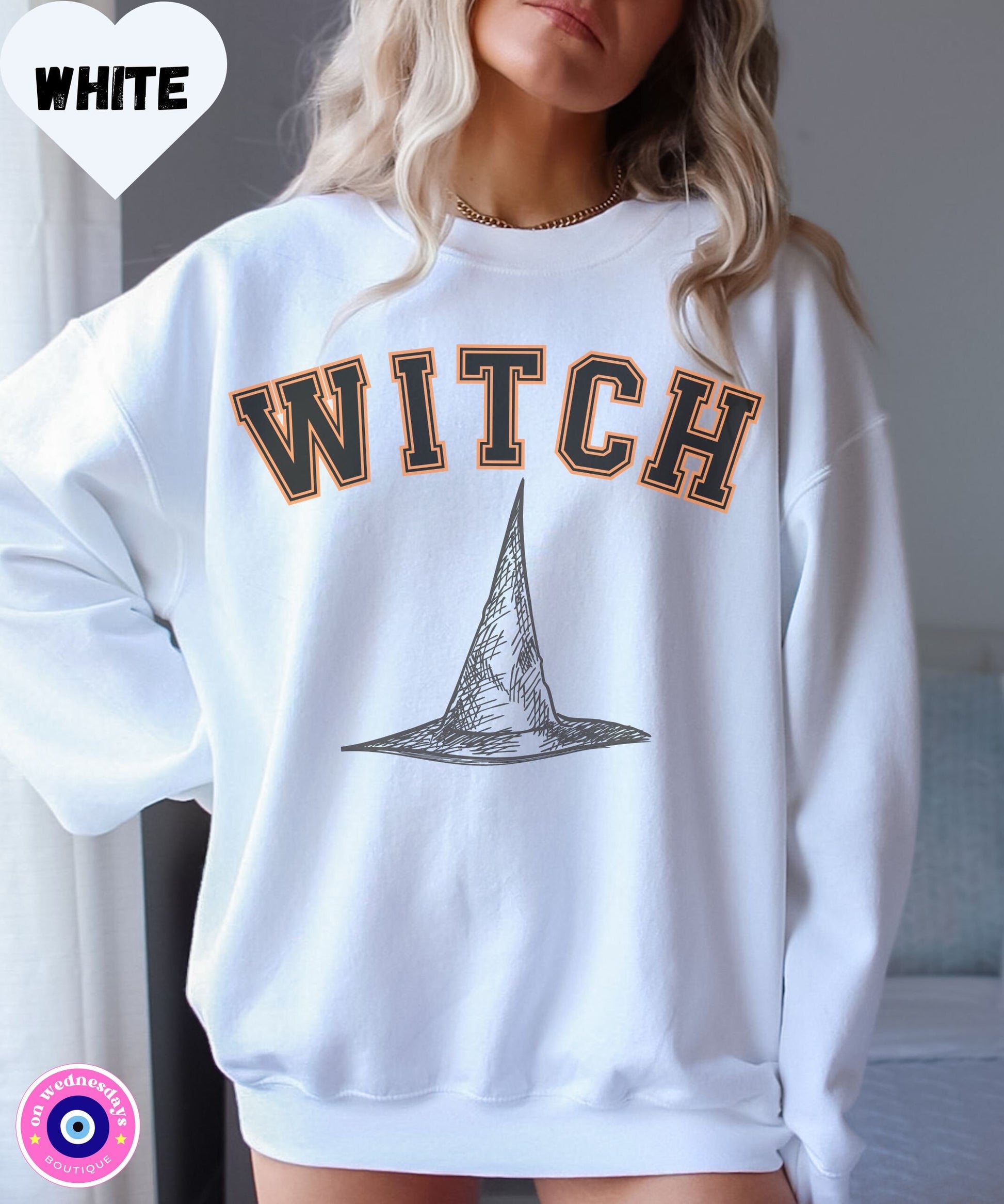 Witch Sweatshirt for Halloween, Women's Halloween Sweatshirt, Witch Hat Sweater, Fall Sweatshirt, Halloween Gift for Women, Funny Crewneck