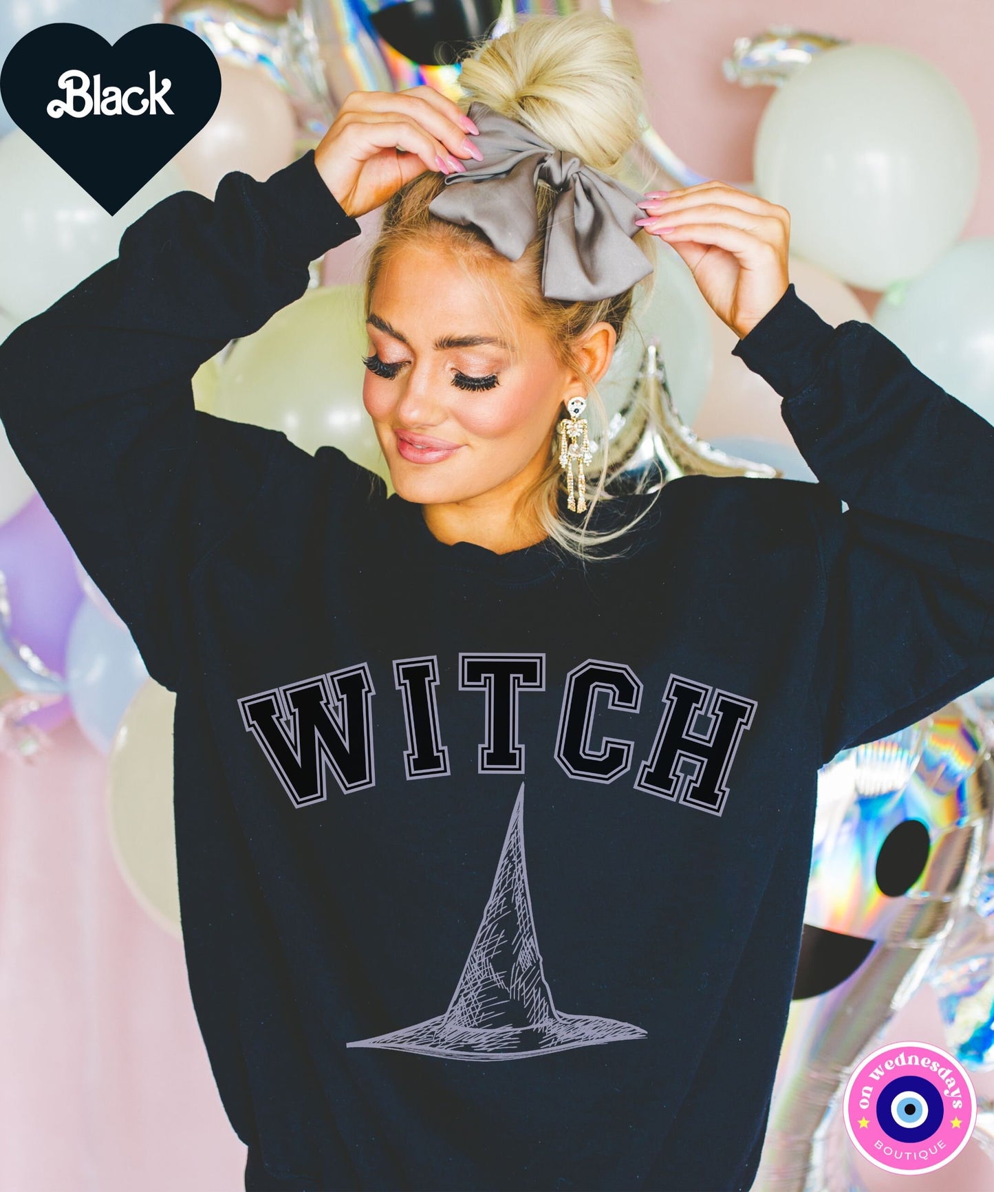 Witch Sweatshirt for Halloween, Women's Halloween Sweatshirt, Witch Hat Sweater, Fall Sweatshirt, Halloween Gift for Women, Funny Crewneck