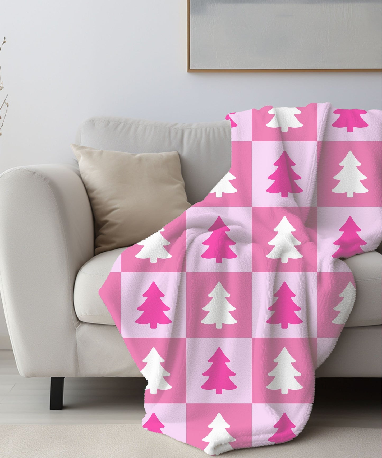 Pink Christmas Blanket, Cute Christmas Decor, Christmas Gift for Women, Pink Christmas Tree Throw Blanket, Christmas Baby Blanket for Girl