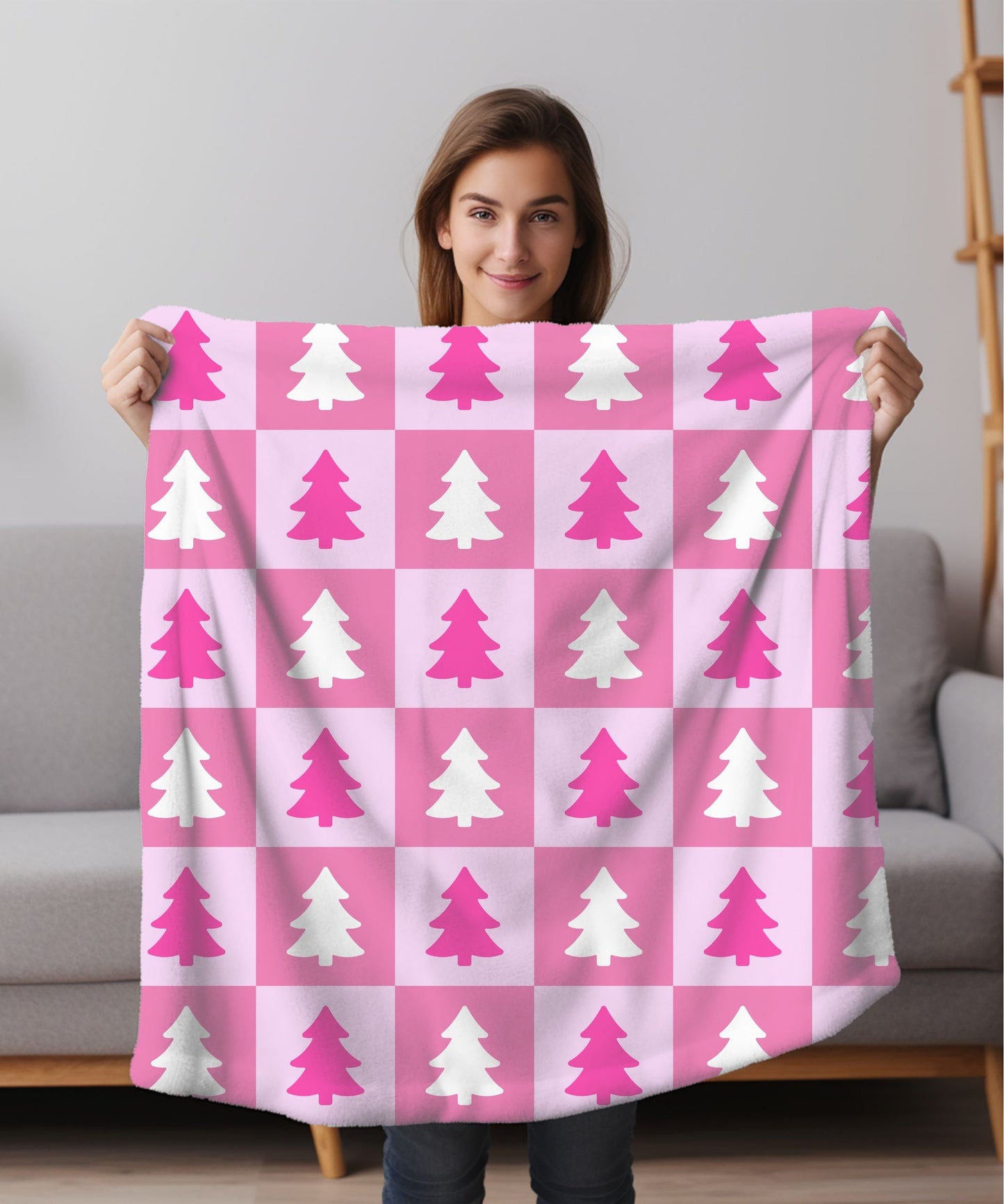 Pink Christmas Blanket, Cute Christmas Decor, Christmas Gift for Women, Pink Christmas Tree Throw Blanket, Christmas Baby Blanket for Girl